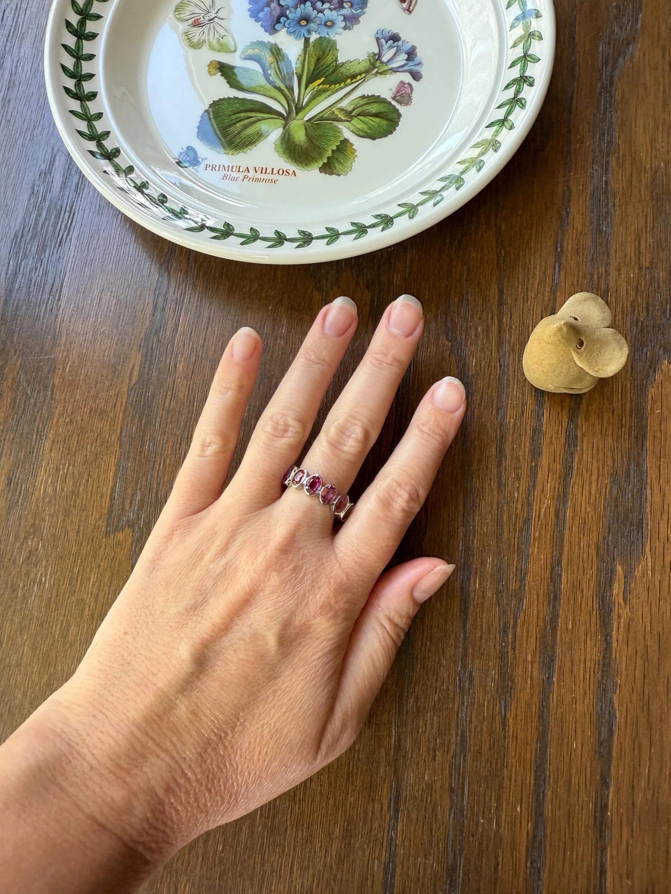 PINK TOURMALINE 5 Carats Natural French Vintage ETERNITY Ring 14k White Gold Wide Band Oval Pale Dusty Rose Light Dark Hue Chunky Stacker - Image 6