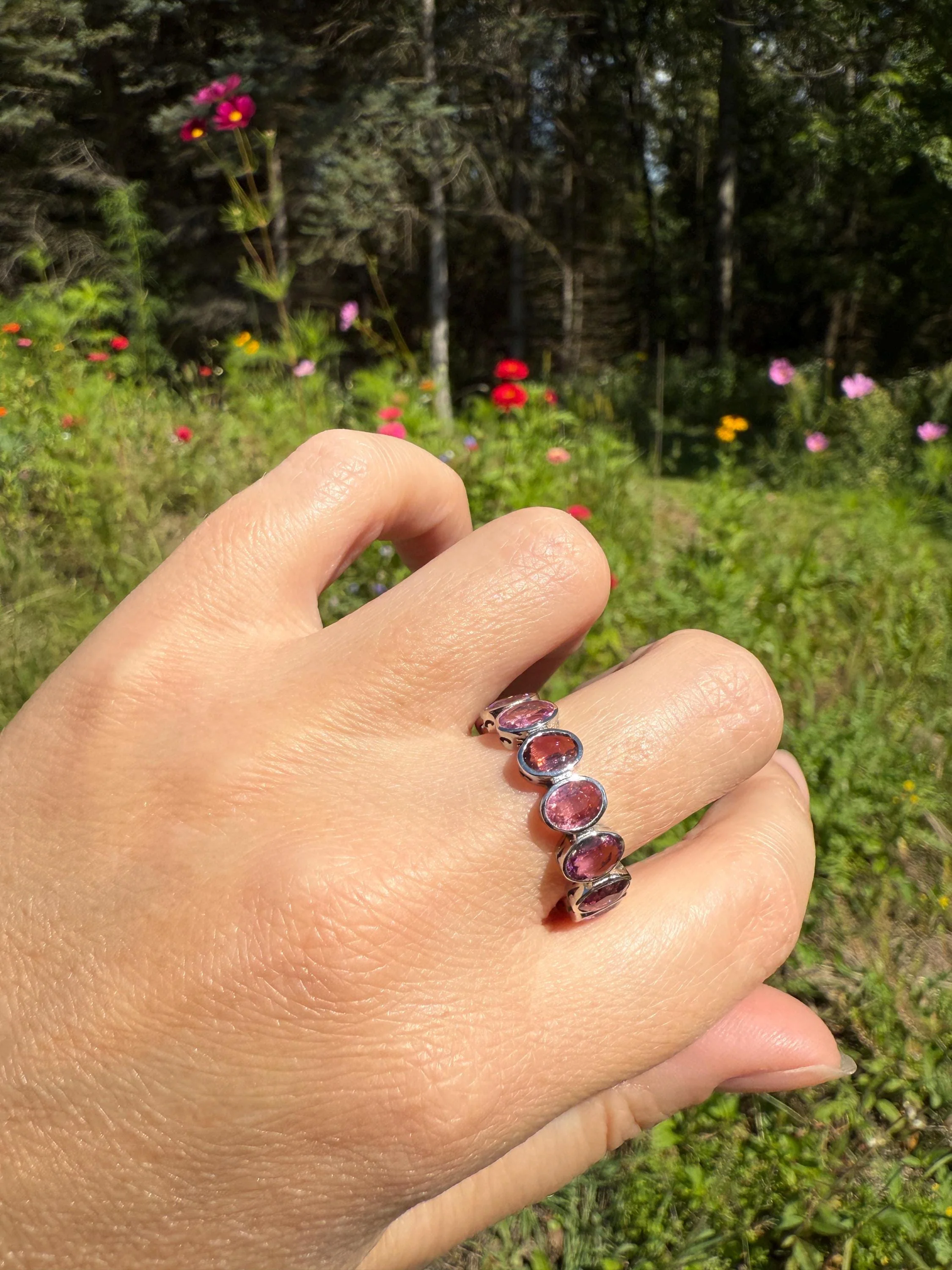 PINK TOURMALINE 5 Carats Natural French Vintage ETERNITY Ring 14k White Gold Wide Band Oval Pale Dusty Rose Light Dark Hue Chunky Stacker - Image 8