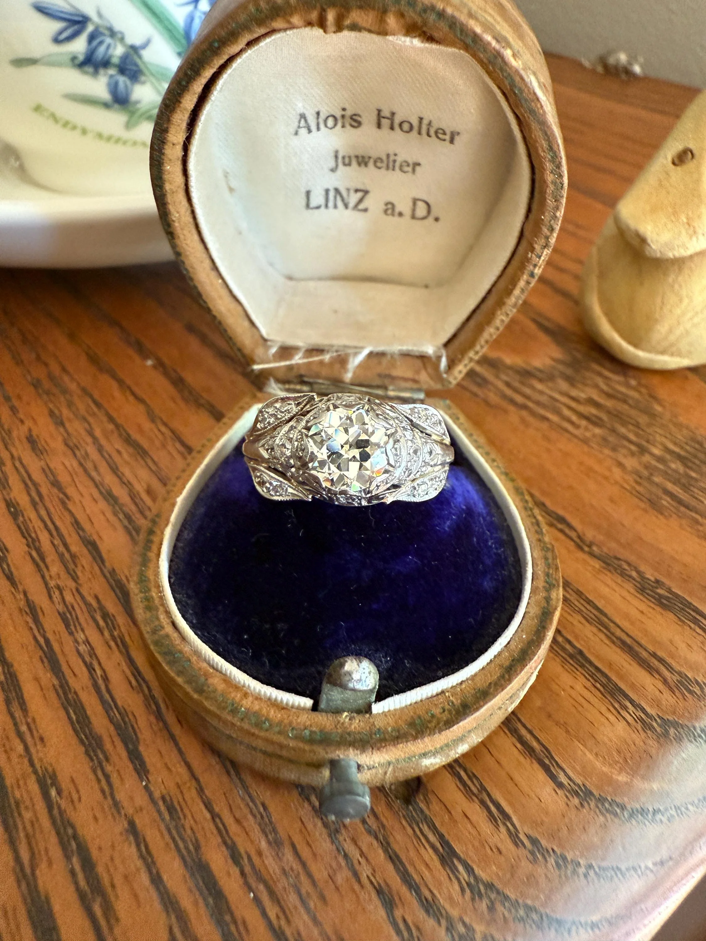 PLATINUM 1.7Ctw Art Deco Eye CLEAN Old European Cut Diamond Solitaire Engagement Ring w/ Wedding Set Wrap Encrusted Leaf Prong Antique c1928 - Image 11