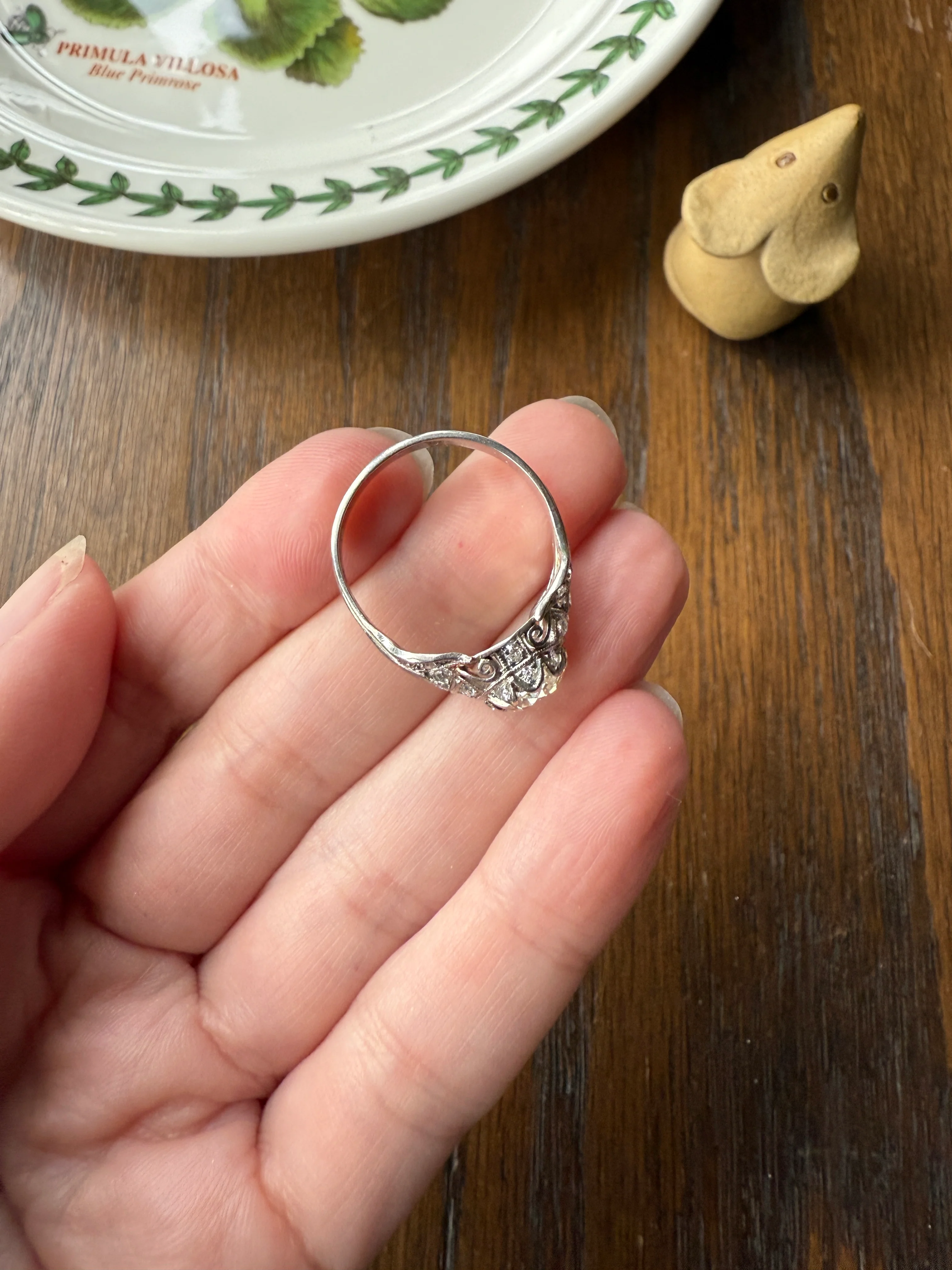 PLATINUM 1.7Ctw Art Deco Eye CLEAN Old European Cut Diamond Solitaire Engagement Ring w/ Wedding Set Wrap Encrusted Leaf Prong Antique c1928 - Image 17