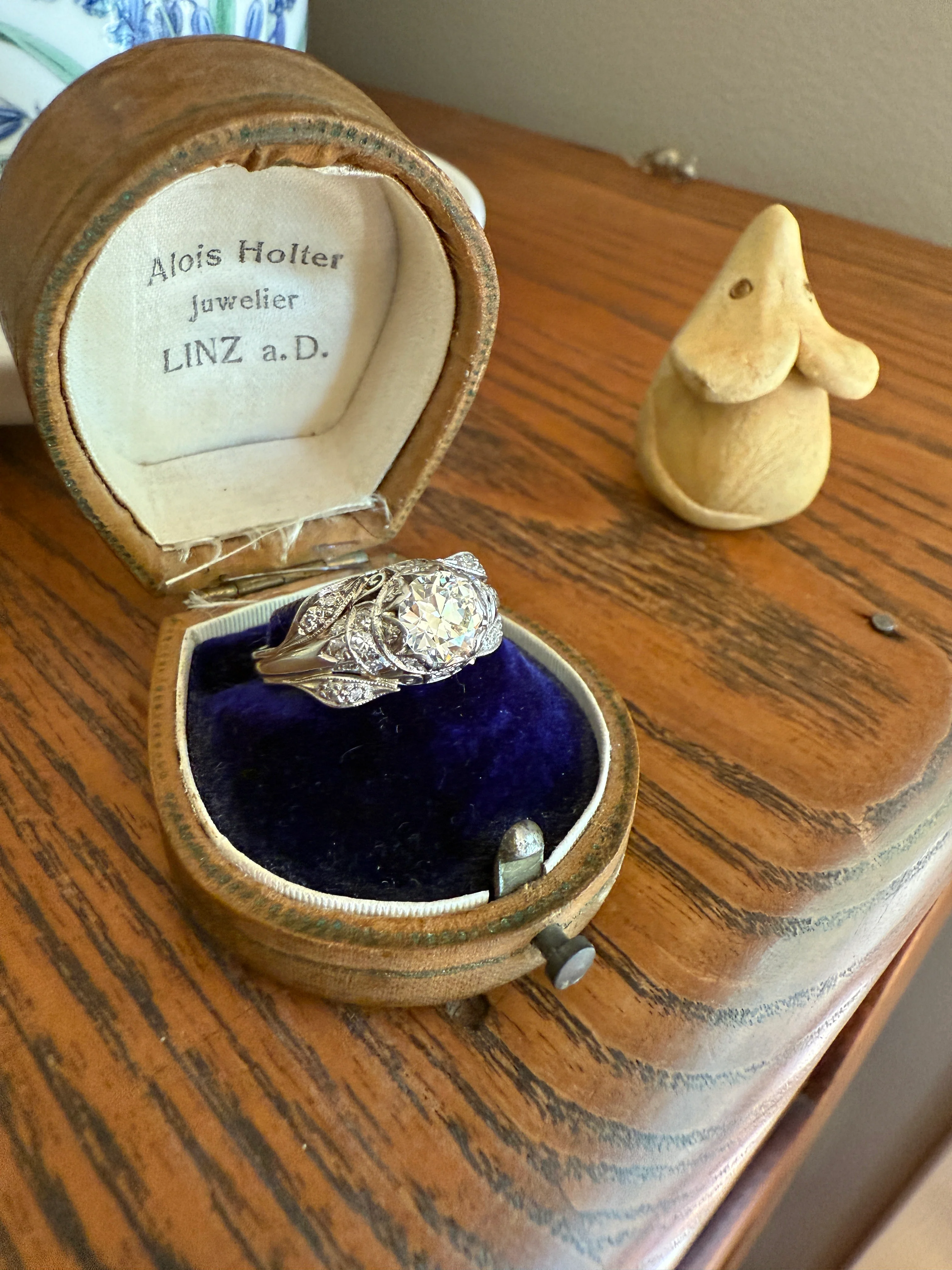 PLATINUM 1.7Ctw Art Deco Eye CLEAN Old European Cut Diamond Solitaire Engagement Ring w/ Wedding Set Wrap Encrusted Leaf Prong Antique c1928 - Image 19