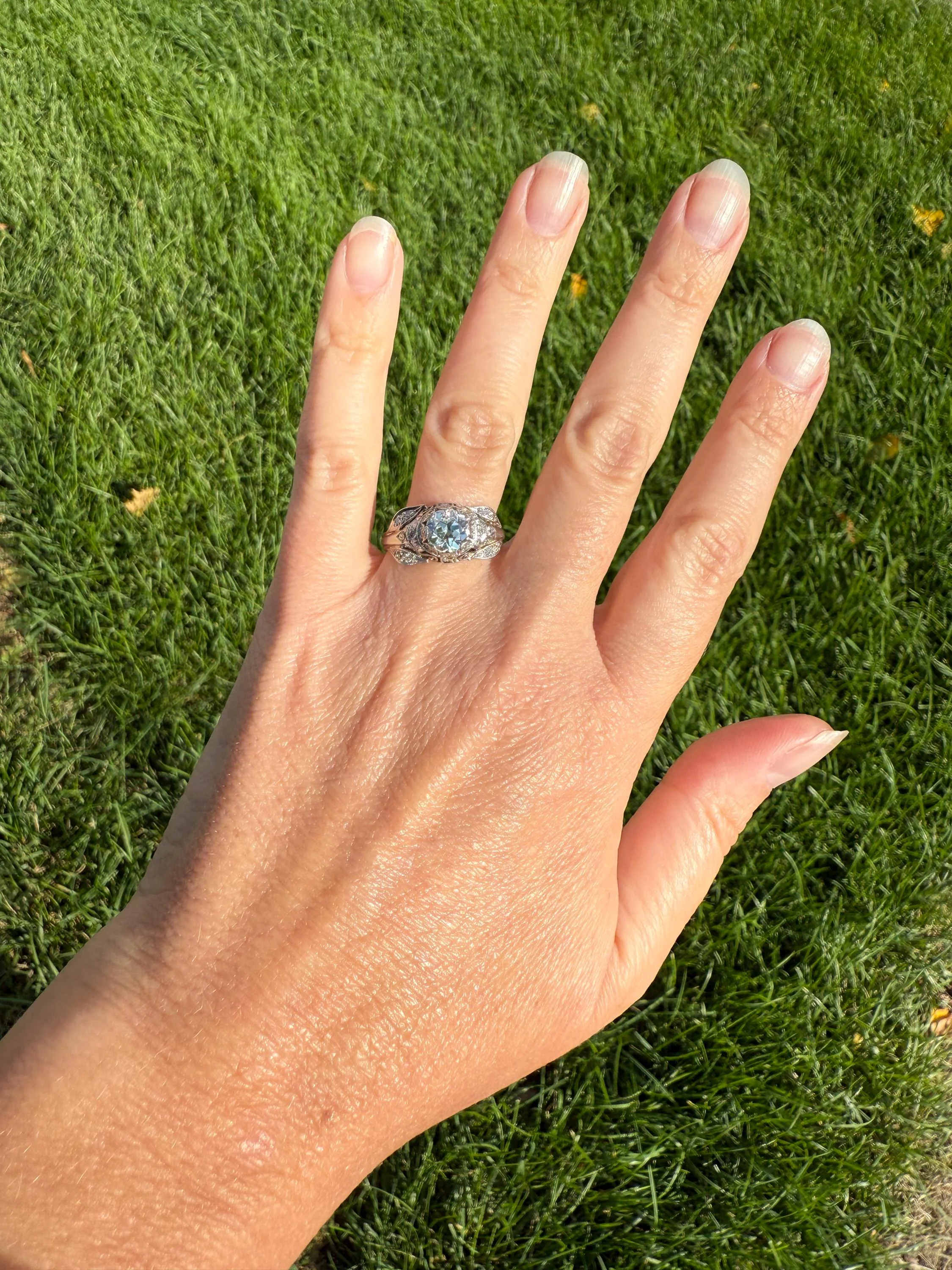 PLATINUM 1.7Ctw Art Deco Eye CLEAN Old European Cut Diamond Solitaire Engagement Ring w/ Wedding Set Wrap Encrusted Leaf Prong Antique c1928 - Image 5