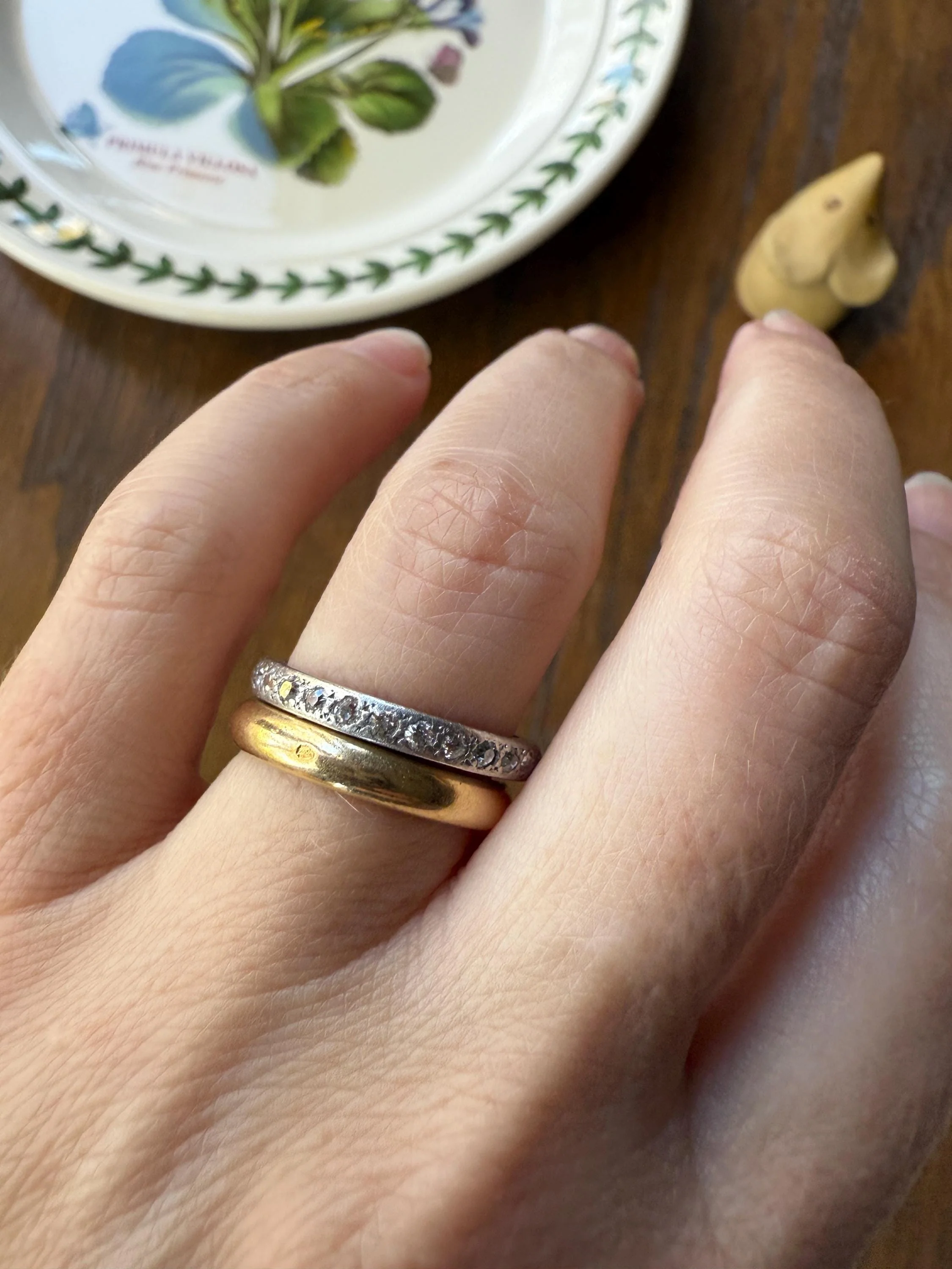 PLATINUM Edwardian Antique 28 Old Mine Single Cut DIAMOND Full Eternity Band Ring Romantic Gift Wedding Stacker Engraved Edge - Image 10
