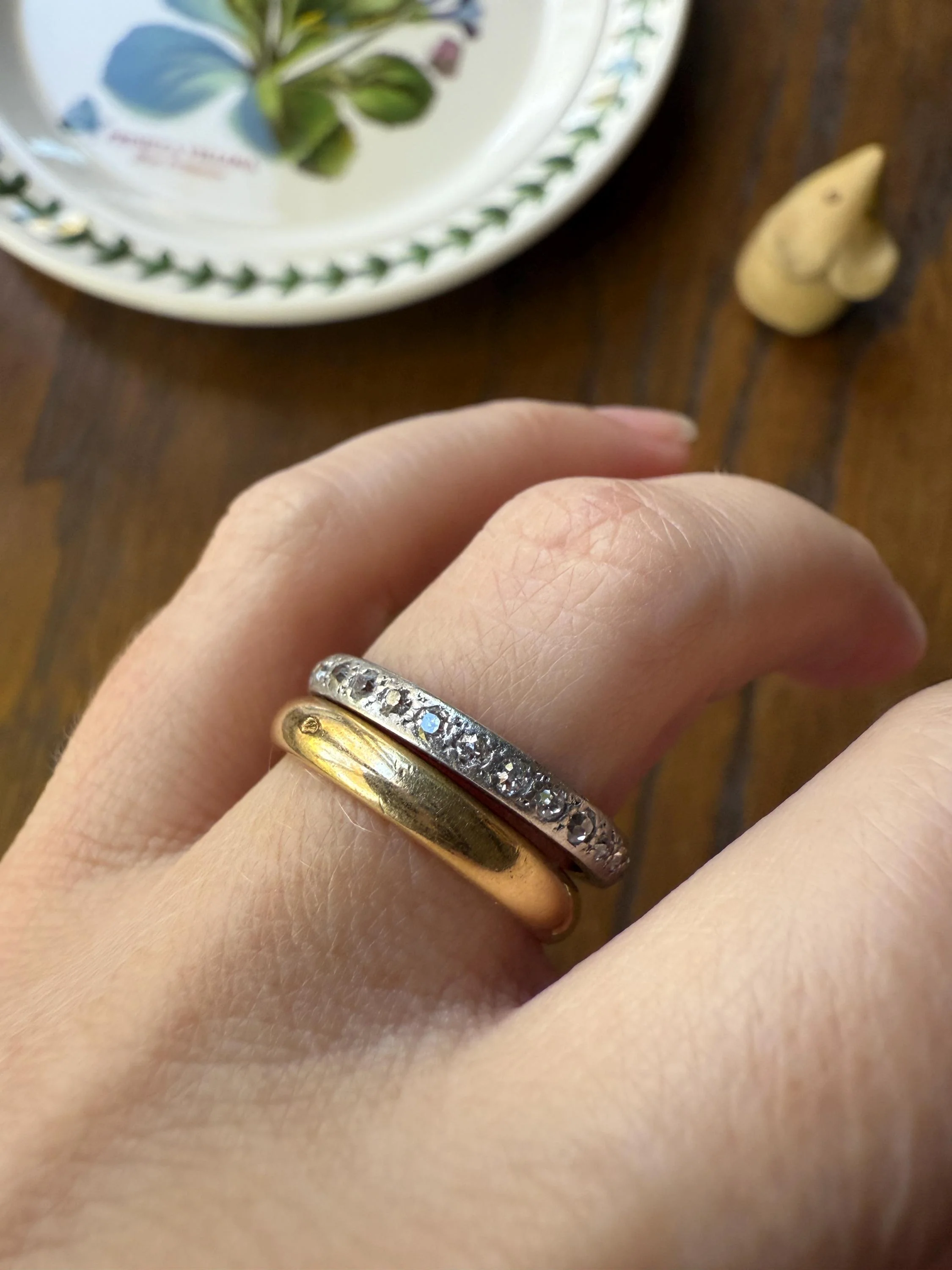 PLATINUM Edwardian Antique 28 Old Mine Single Cut DIAMOND Full Eternity Band Ring Romantic Gift Wedding Stacker Engraved Edge - Image 14