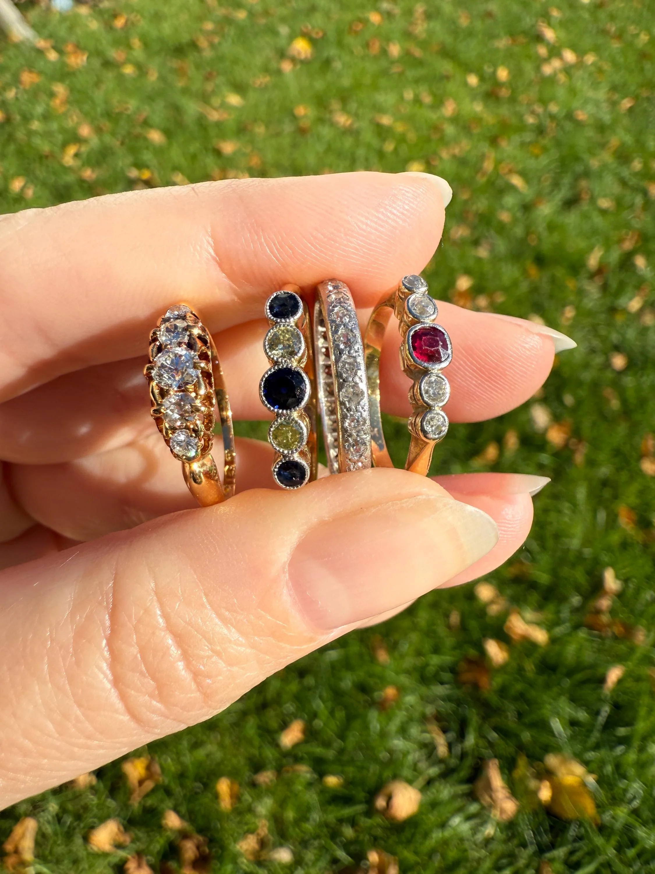 PLATINUM Edwardian Antique 28 Old Mine Single Cut DIAMOND Full Eternity Band Ring Romantic Gift Wedding Stacker Engraved Edge - Image 9
