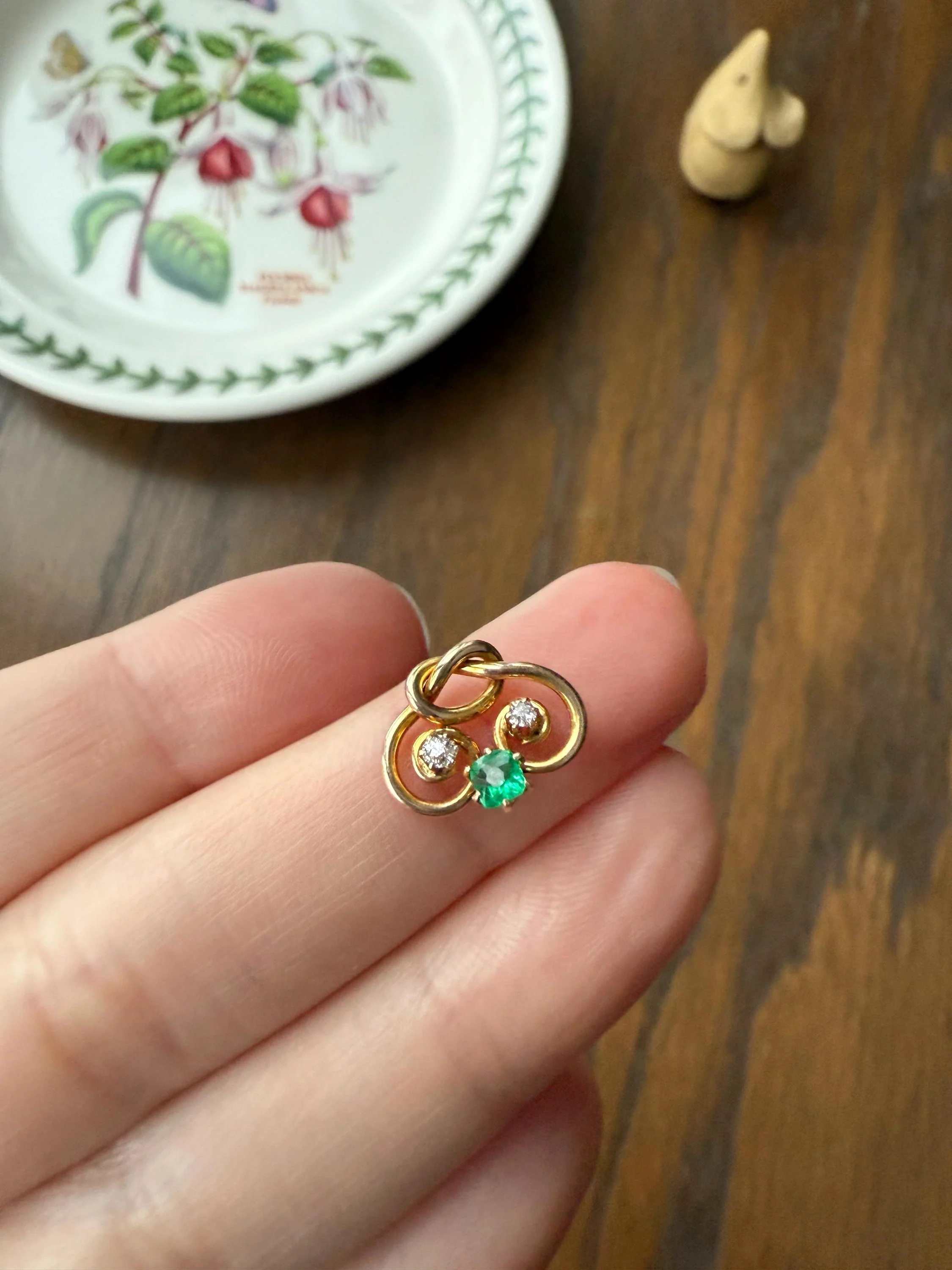 Pretzel Emerald Old Mine Cut Diamond PENDANT Antique 14k Gold Love Knot Bracelet or Necklace Charm Victorian Parts - Image 10