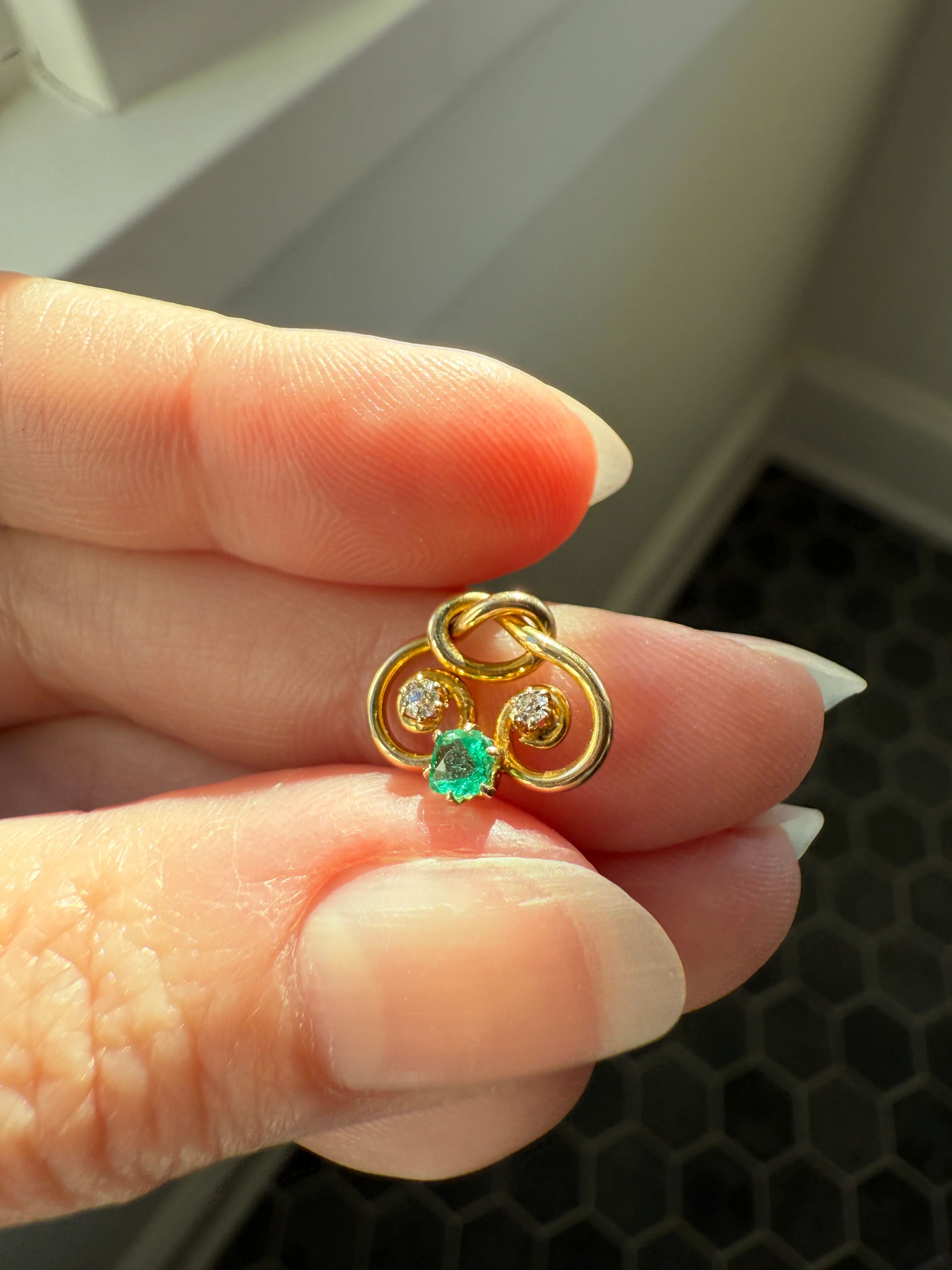 Pretzel Emerald Old Mine Cut Diamond PENDANT Antique 14k Gold Love Knot Bracelet or Necklace Charm Victorian Parts - Image 11