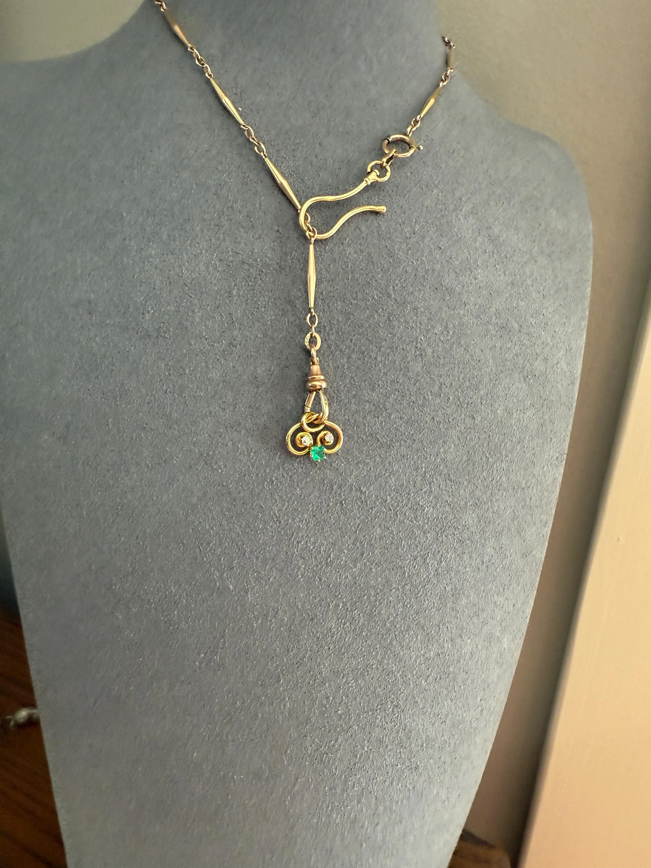 Pretzel Emerald Old Mine Cut Diamond PENDANT Antique 14k Gold Love Knot Bracelet or Necklace Charm Victorian Parts - Image 3