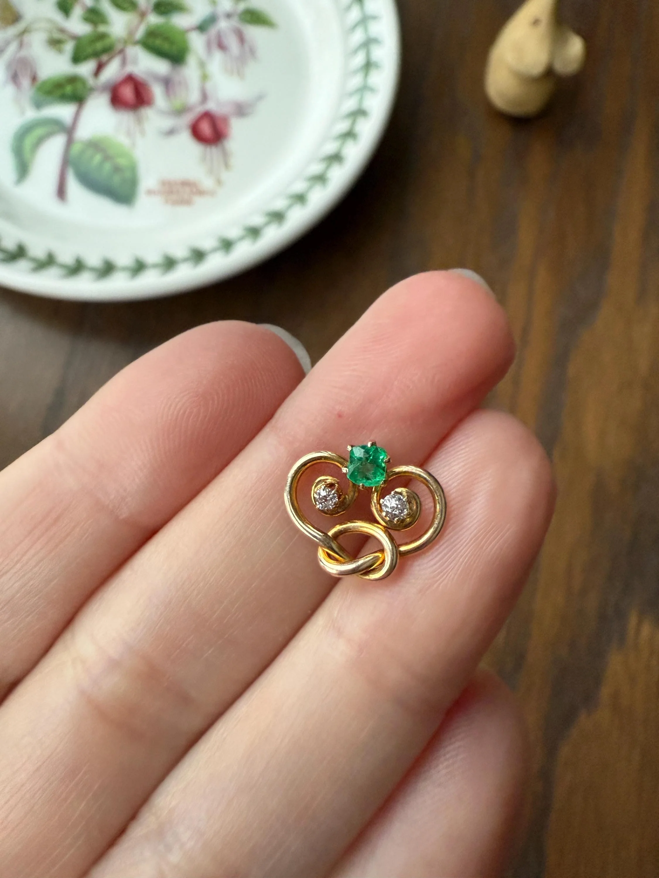 Pretzel Emerald Old Mine Cut Diamond PENDANT Antique 14k Gold Love Knot Bracelet or Necklace Charm Victorian Parts - Image 4
