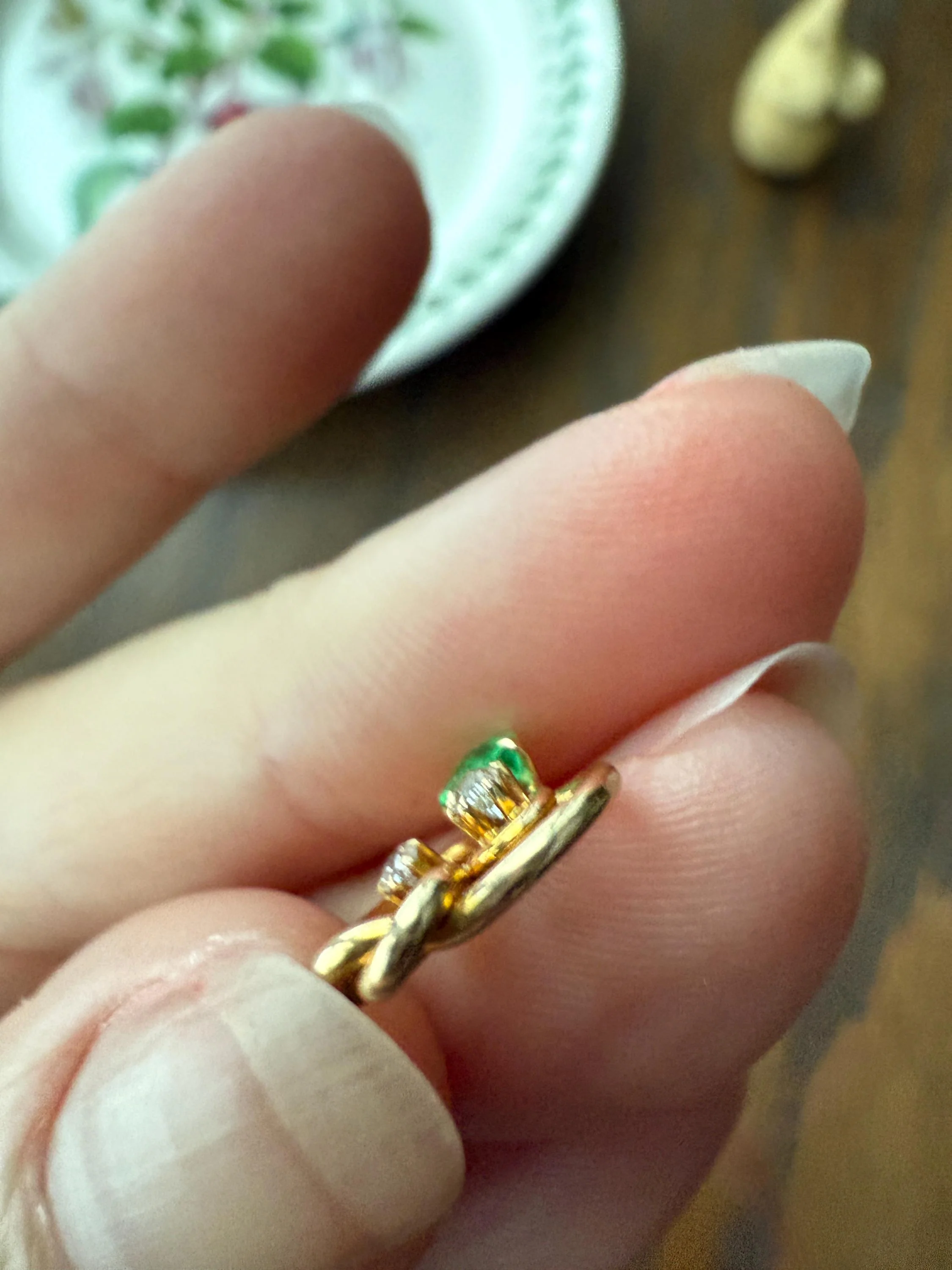 Pretzel Emerald Old Mine Cut Diamond PENDANT Antique 14k Gold Love Knot Bracelet or Necklace Charm Victorian Parts - Image 7