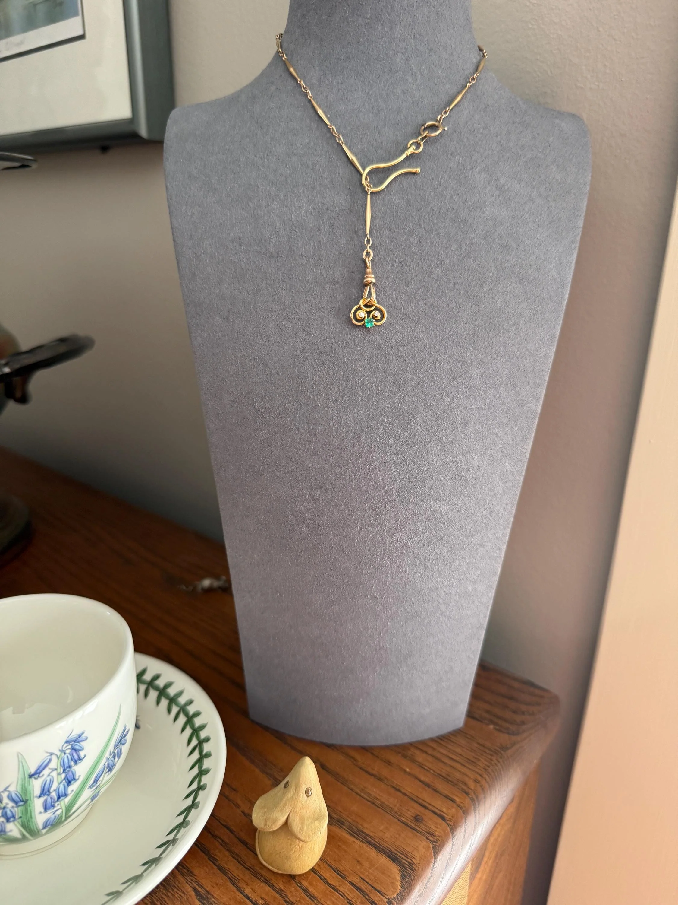 Pretzel Emerald Old Mine Cut Diamond PENDANT Antique 14k Gold Love Knot Bracelet or Necklace Charm Victorian Parts - Image 9