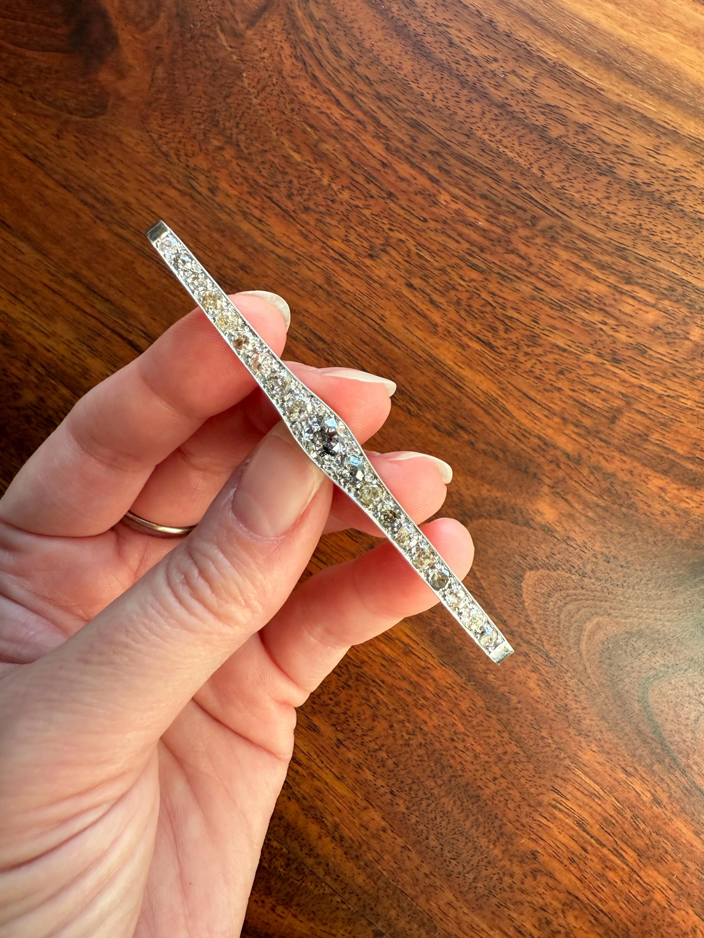 RAINBOW Rare Antique 3.5 Carats Old Mine Cut Natural DIAMOND Pink Yellow Green Bar Brooch 18k Gold Platinum Extender Connector Pendant Conv. - Image 11
