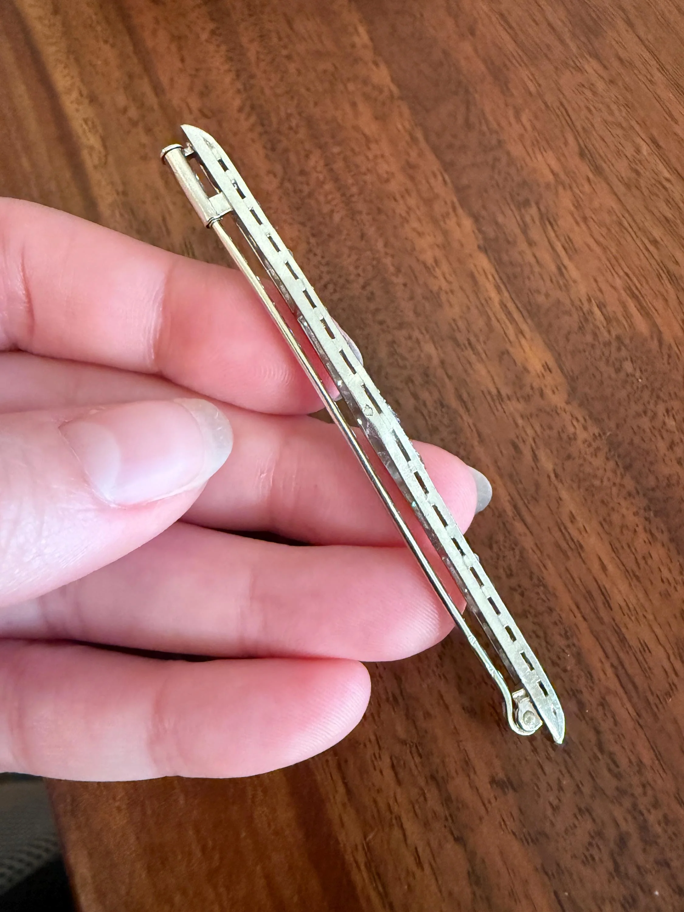 RAINBOW Rare Antique 3.5 Carats Old Mine Cut Natural DIAMOND Pink Yellow Green Bar Brooch 18k Gold Platinum Extender Connector Pendant Conv. - Image 19