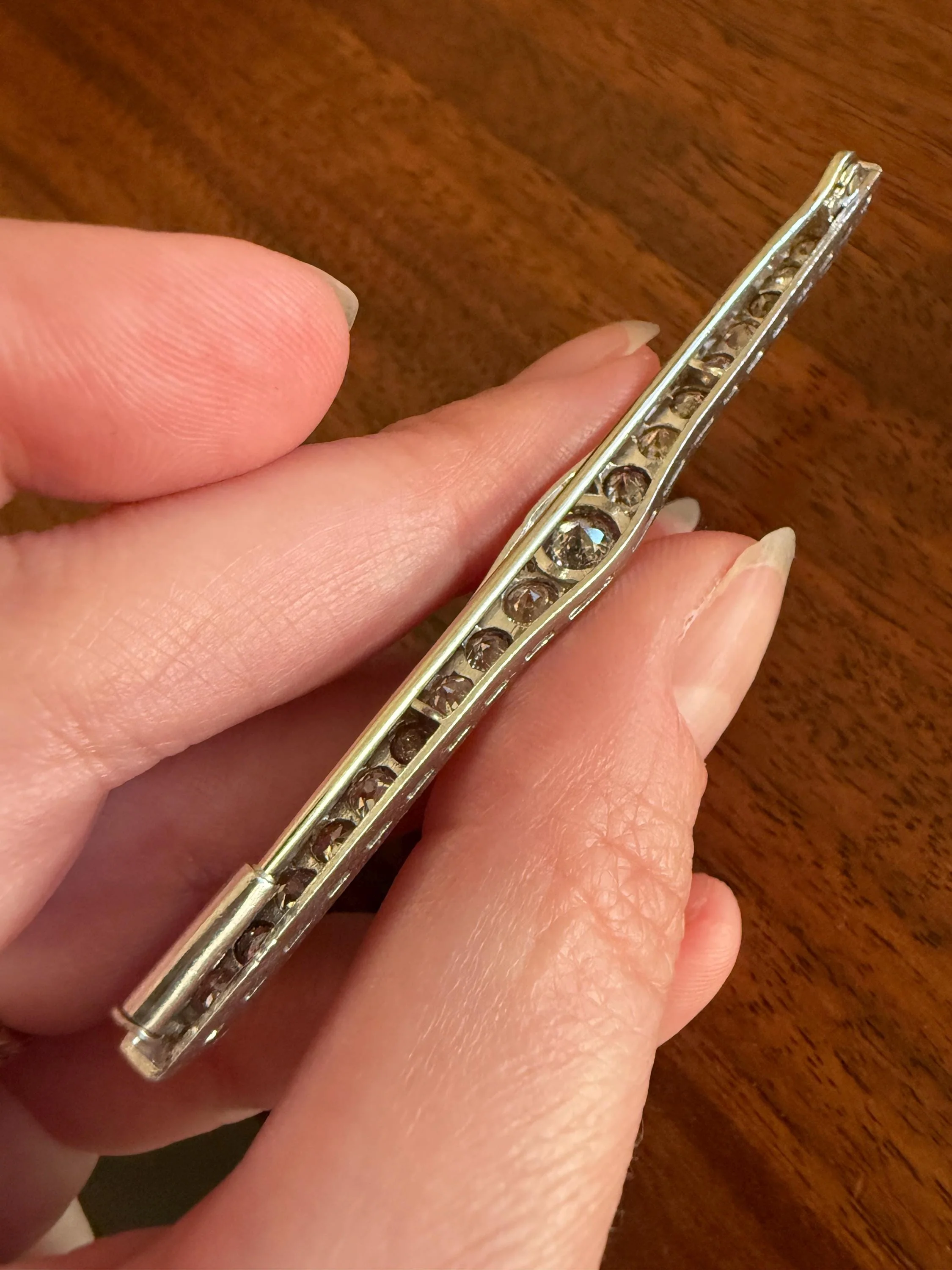 RAINBOW Rare Antique 3.5 Carats Old Mine Cut Natural DIAMOND Pink Yellow Green Bar Brooch 18k Gold Platinum Extender Connector Pendant Conv. - Image 20