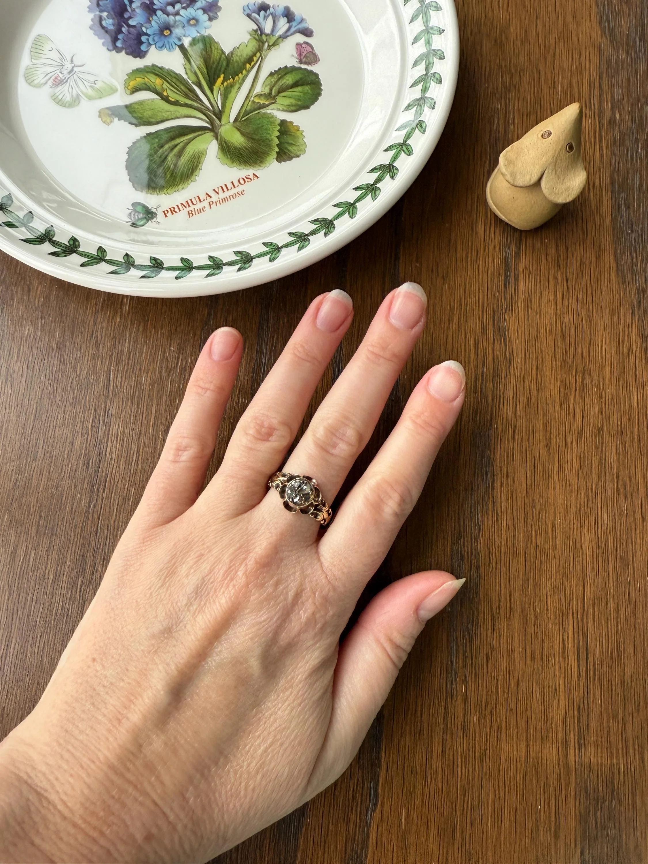RARE 1700s Chiffre Triangle Rose Cut DIAMOND Ring French ANTiQUE Cobblestone Cluster Buttercup 18k Gold Fleur de Lis Victorian Band - Image 6