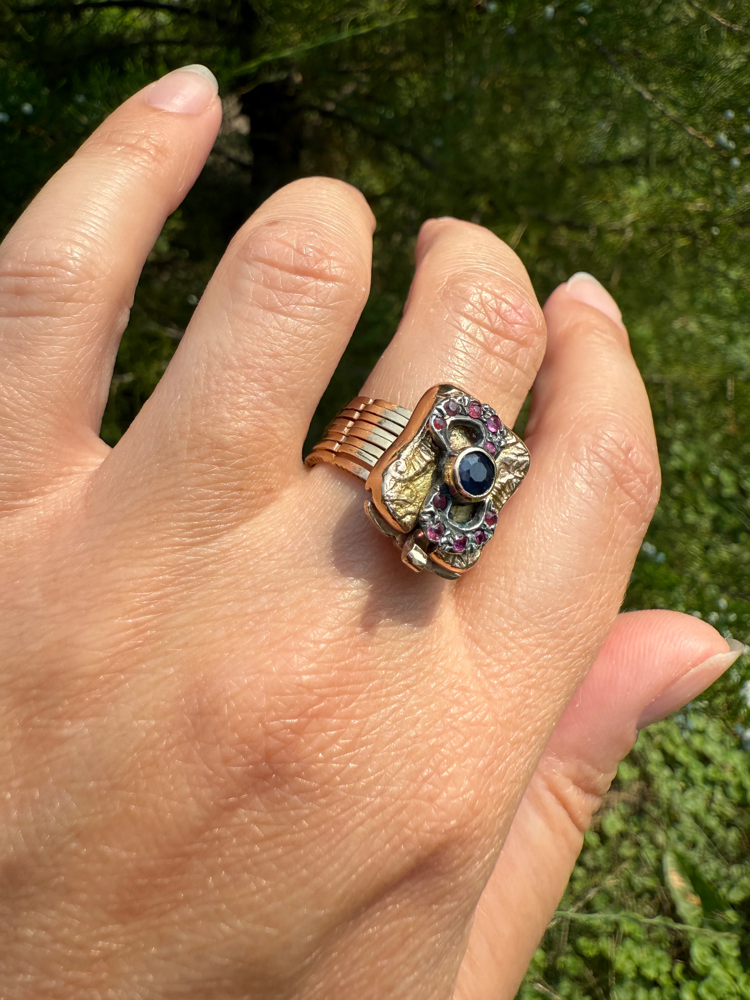 RARE 2 for 1 Convertible RING to BRACELET Surprise Antique Sapphire Ruby Bow 9k Gold Silver Top Clasp Expandable Secret - Image 12