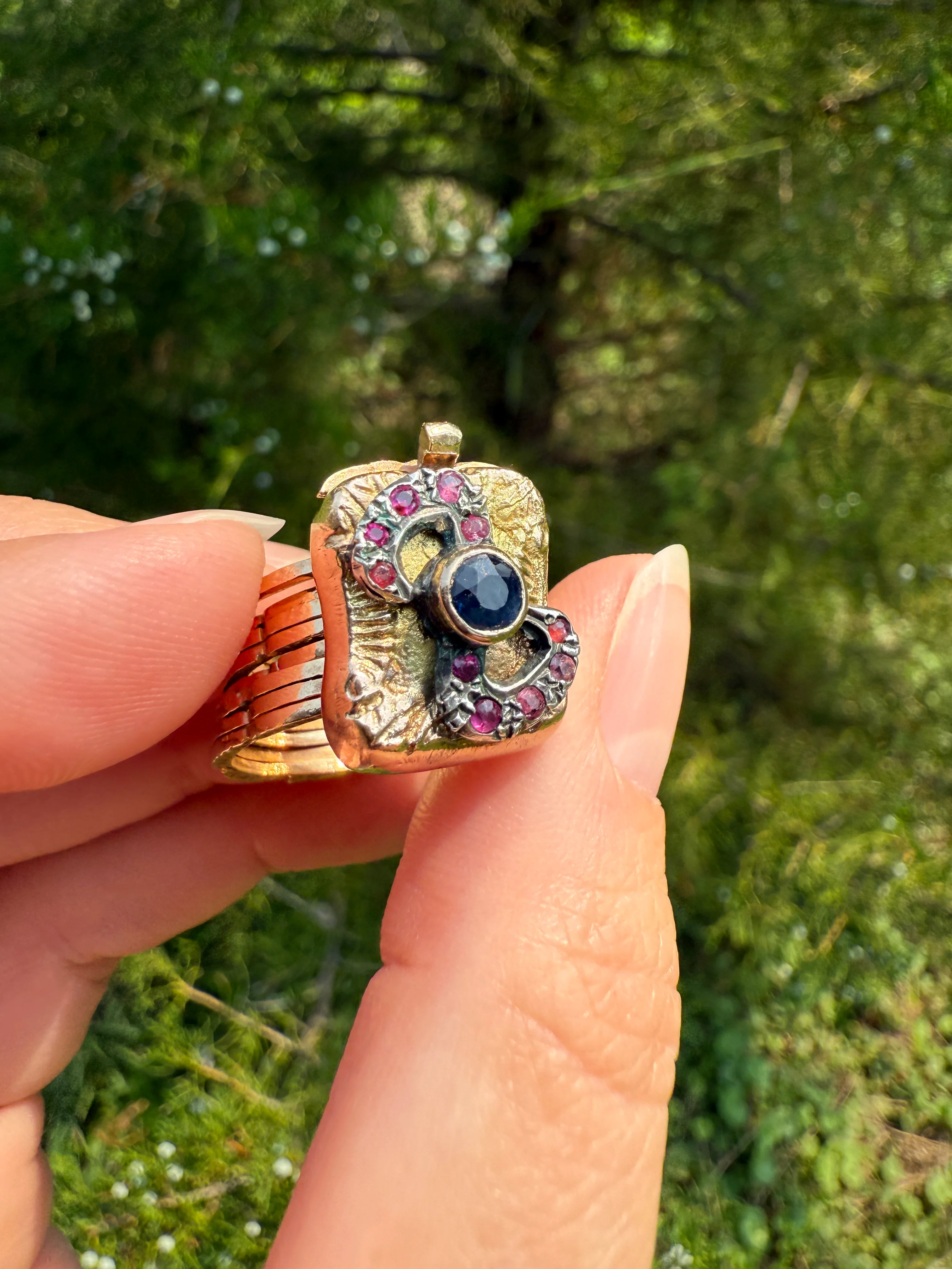RARE 2 for 1 Convertible RING to BRACELET Surprise Antique Sapphire Ruby Bow 9k Gold Silver Top Clasp Expandable Secret - Image 13