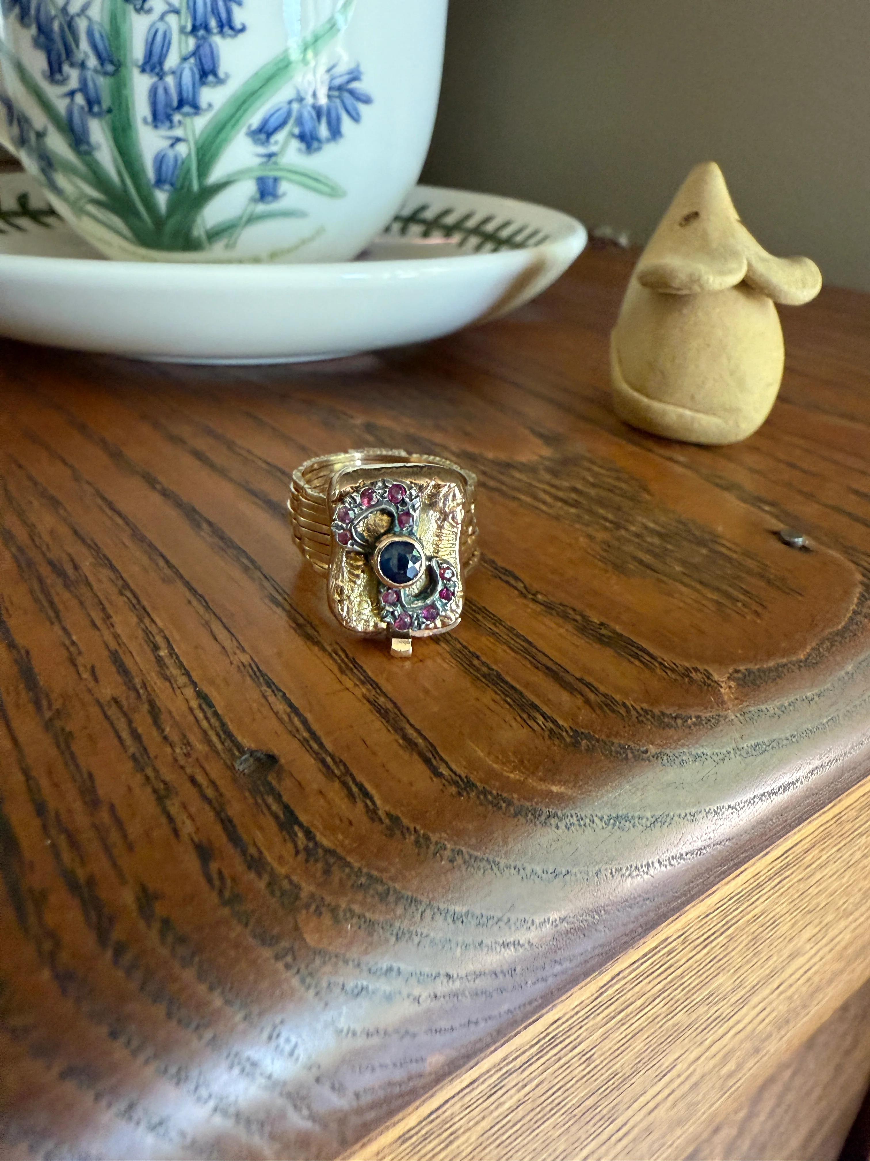 RARE 2 for 1 Convertible RING to BRACELET Surprise Antique Sapphire Ruby Bow 9k Gold Silver Top Clasp Expandable Secret - Image 15