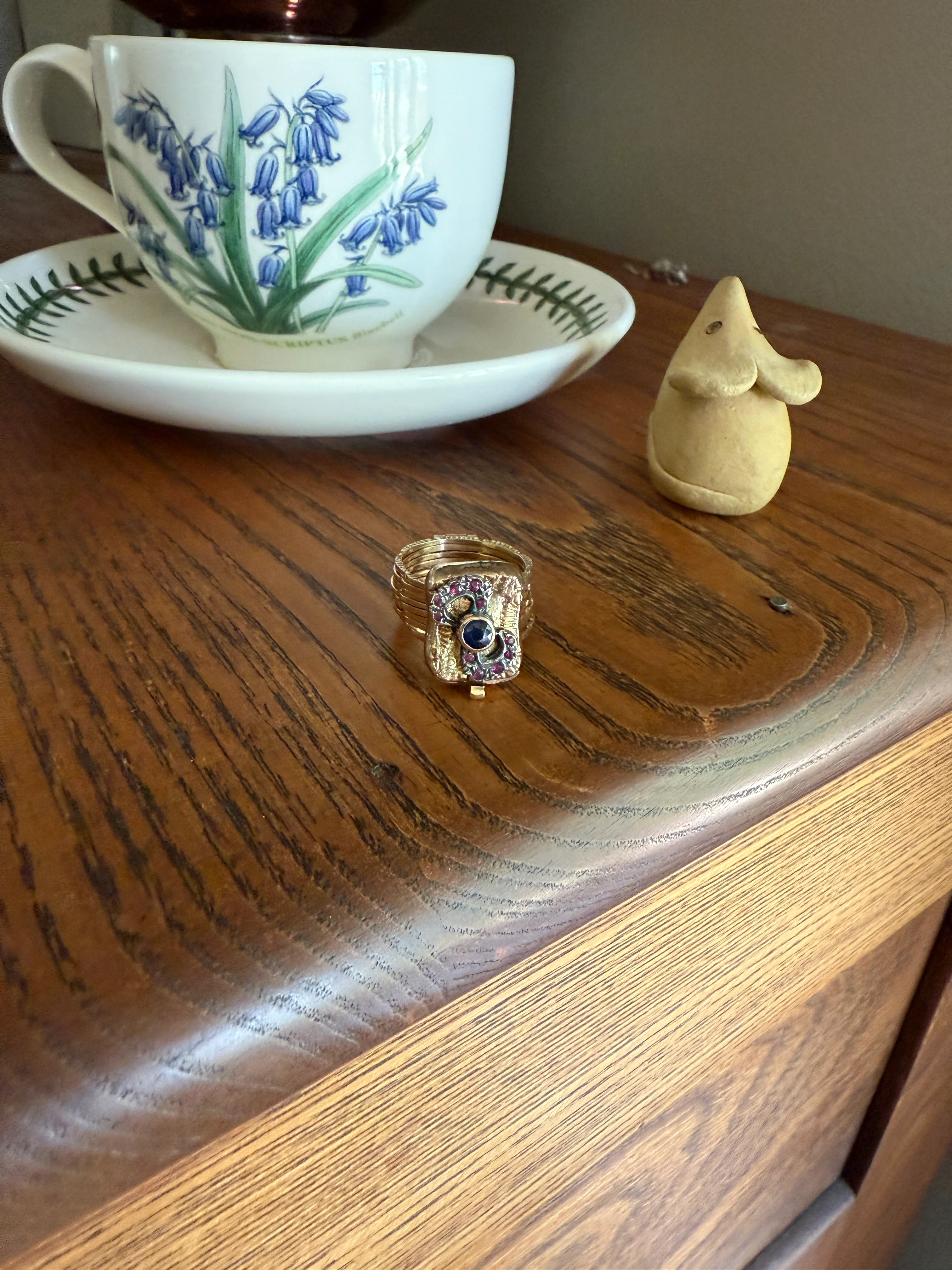 RARE 2 for 1 Convertible RING to BRACELET Surprise Antique Sapphire Ruby Bow 9k Gold Silver Top Clasp Expandable Secret - Image 19