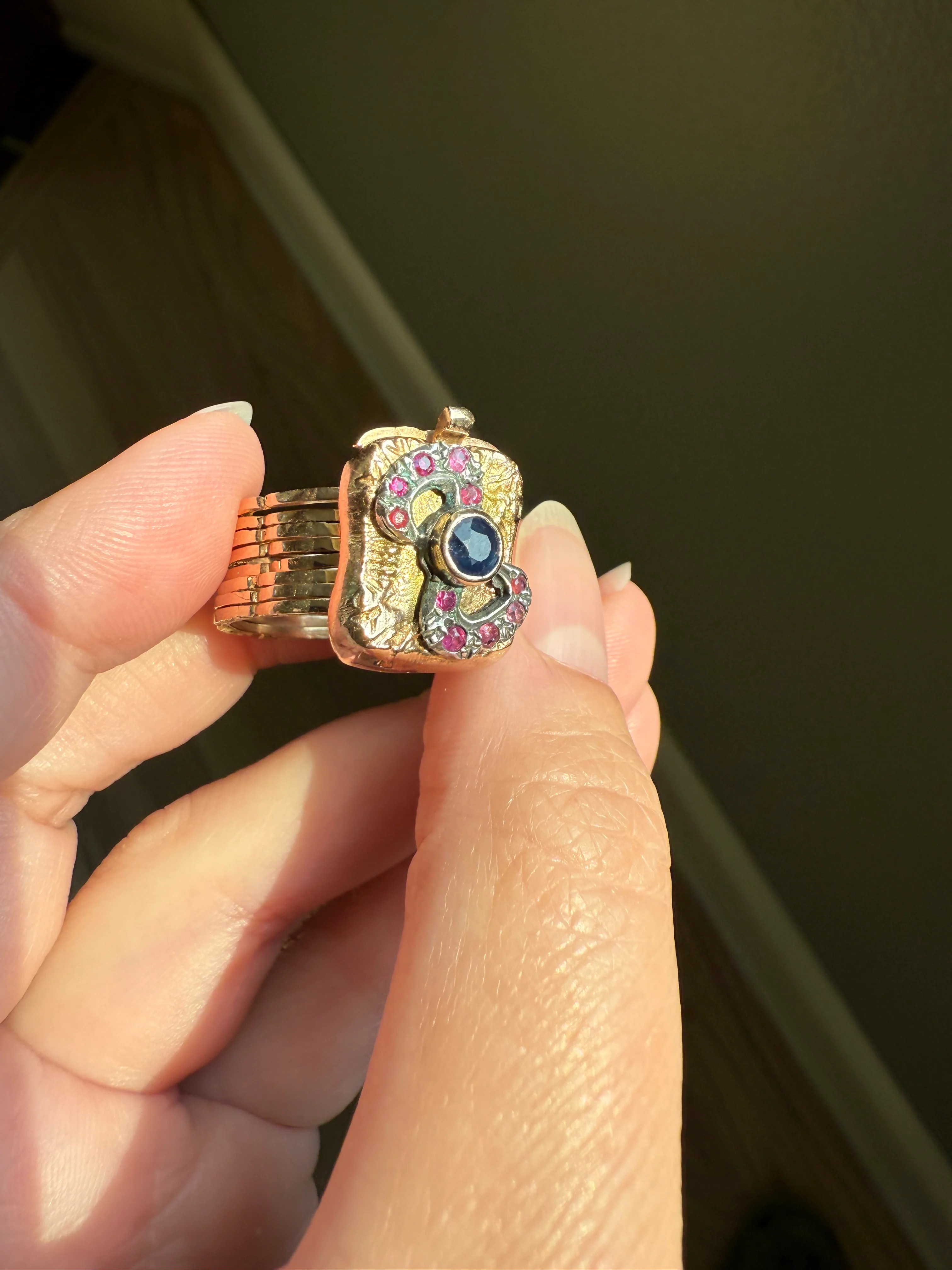RARE 2 for 1 Convertible RING to BRACELET Surprise Antique Sapphire Ruby Bow 9k Gold Silver Top Clasp Expandable Secret - Image 20