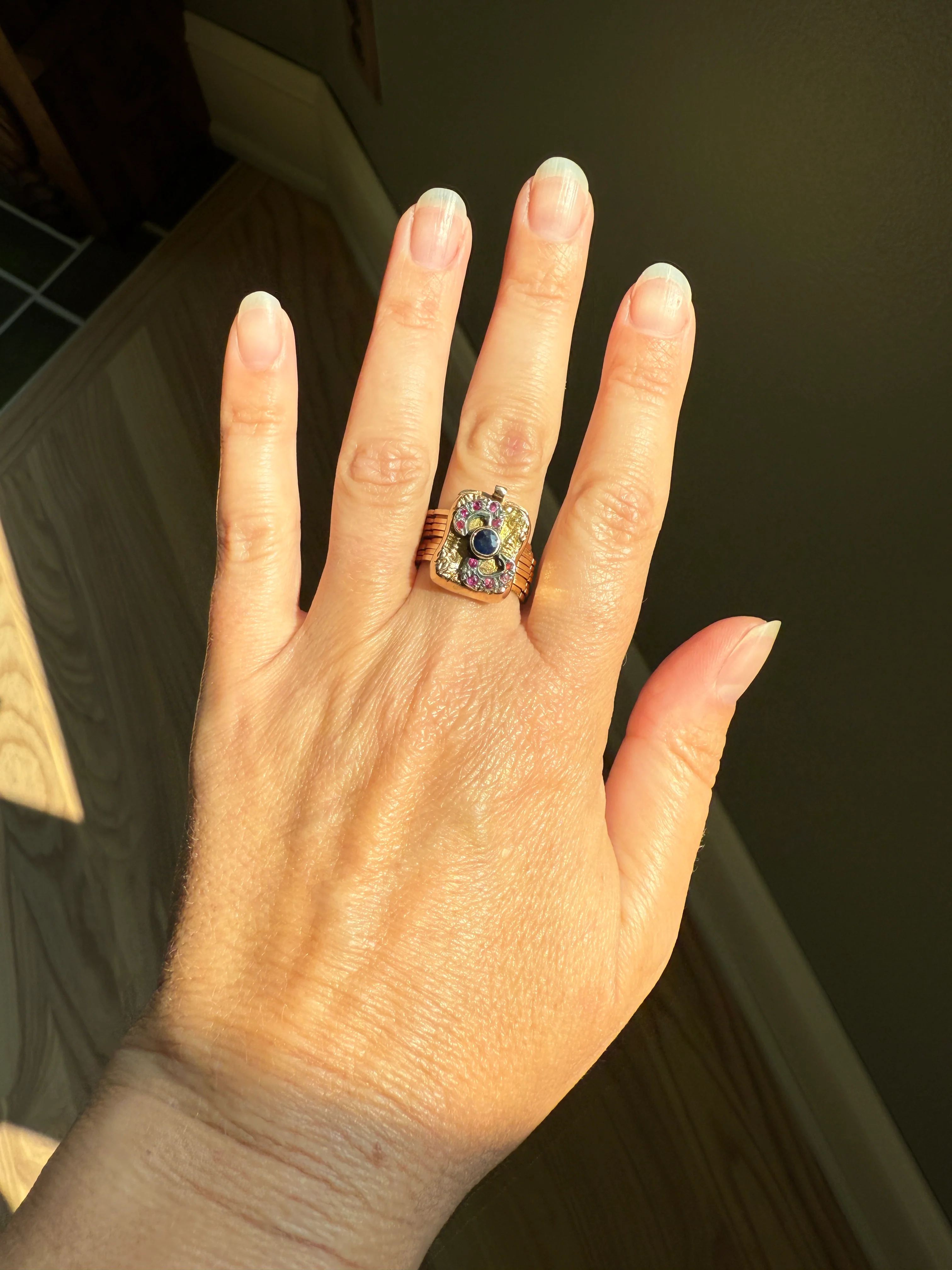 RARE 2 for 1 Convertible RING to BRACELET Surprise Antique Sapphire Ruby Bow 9k Gold Silver Top Clasp Expandable Secret - Image 23