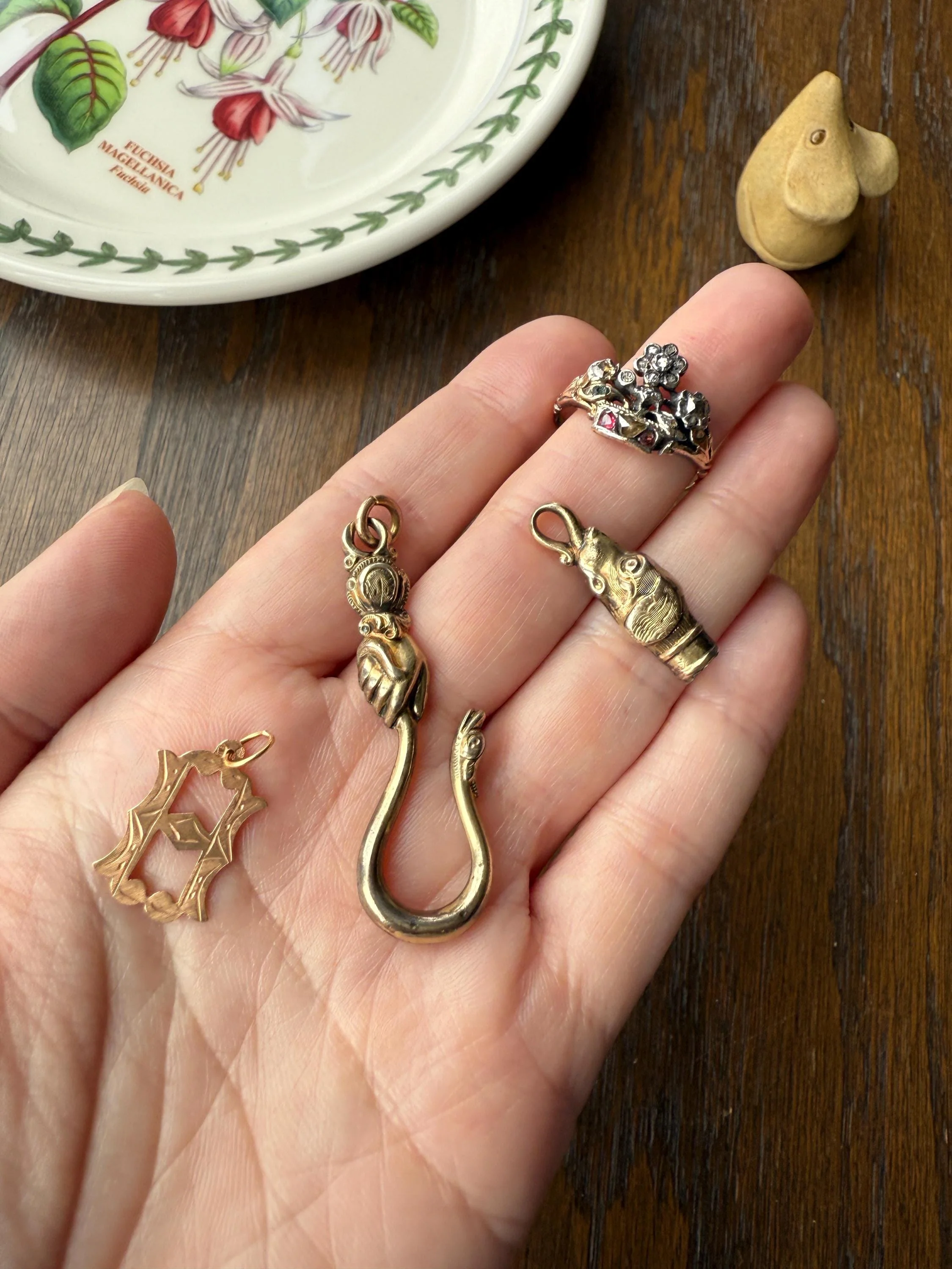 Rare DOG Head Pendant Holder Fob Victorian Figural Parts Findings Gold Wash Gilt Metal Silver? Reversible 3D - Image 5