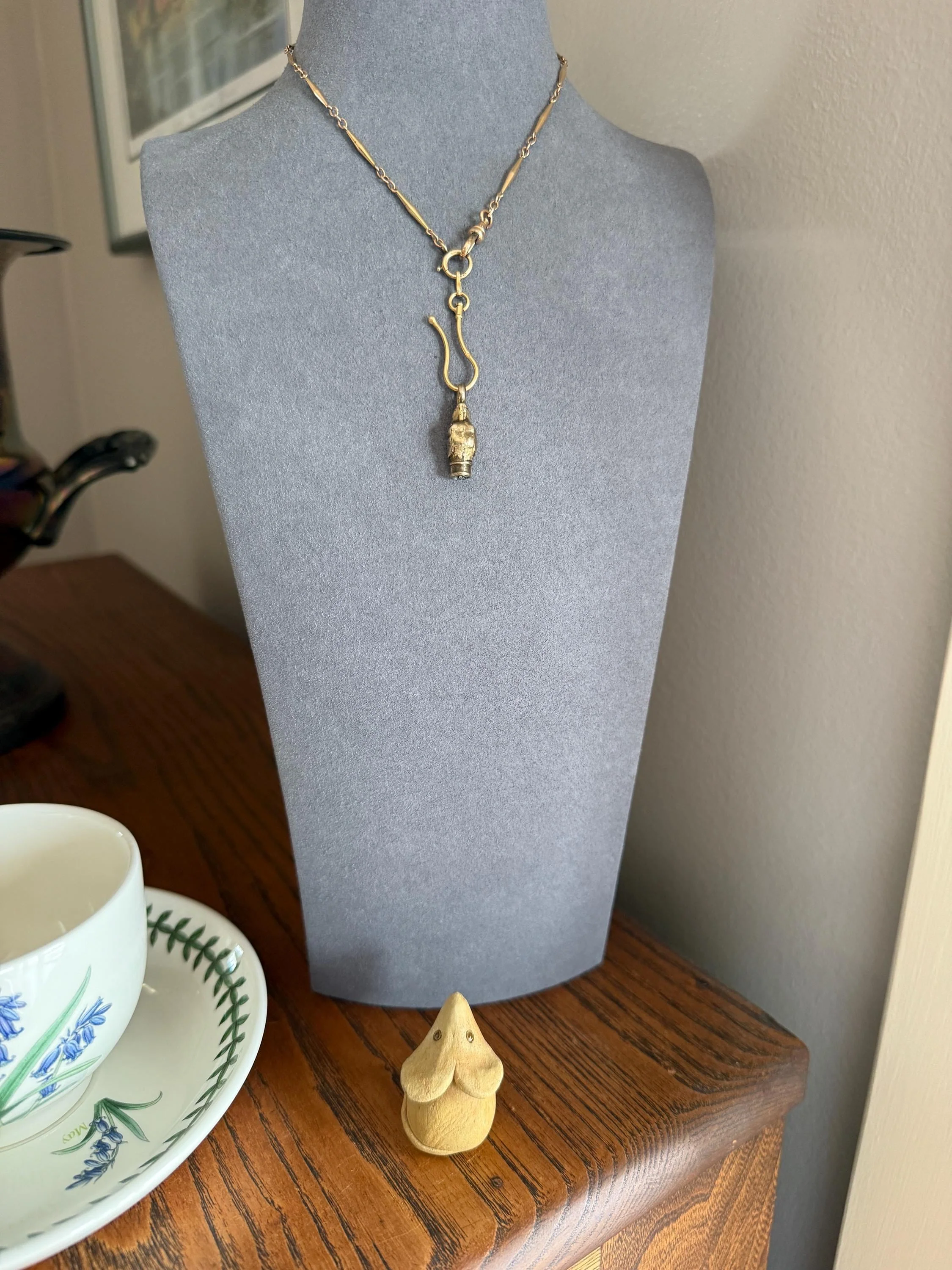Rare DOG Head Pendant Holder Fob Victorian Figural Parts Findings Gold Wash Gilt Metal Silver? Reversible 3D - Image 8