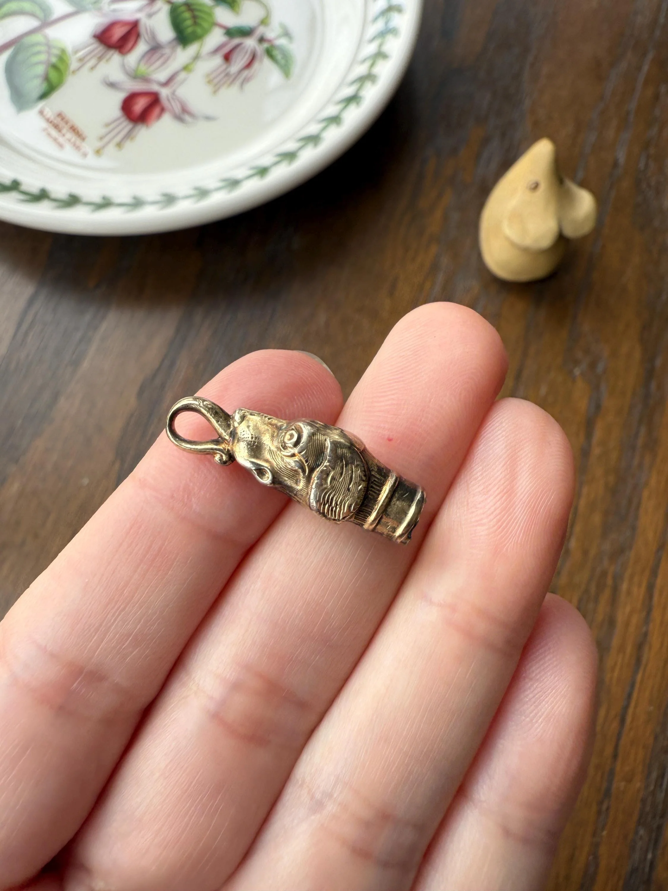 Rare DOG Head Pendant Holder Fob Victorian Figural Parts Findings Gold Wash Gilt Metal Silver? Reversible 3D - Image 9
