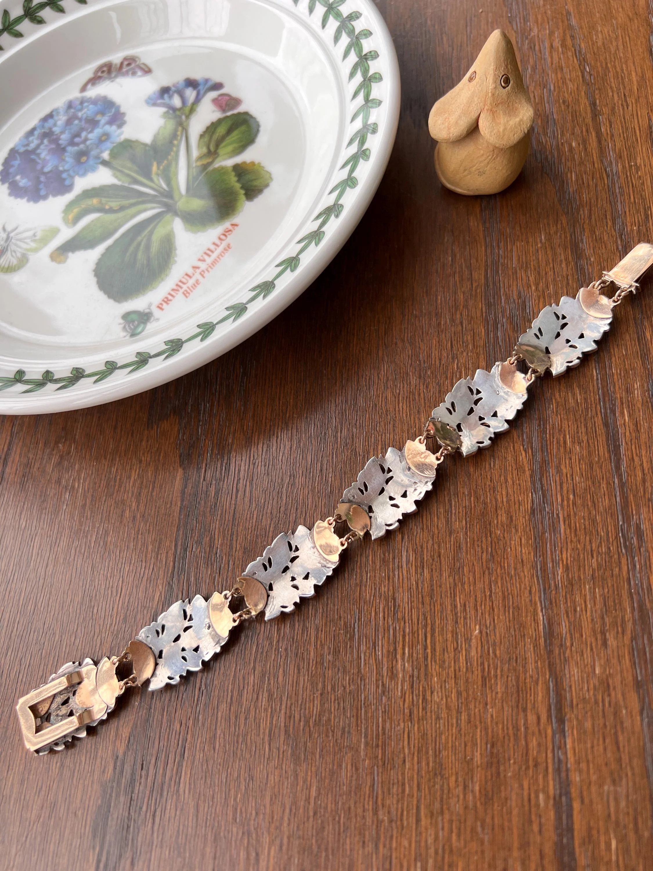 RARE Floral GIARDINETTI Antique Bracelet Flat Cut Ruby Pink Sapphire Rose Cut DIAMOND Figural Link Bracelet Georgian 14k Gold Silver - Image 14