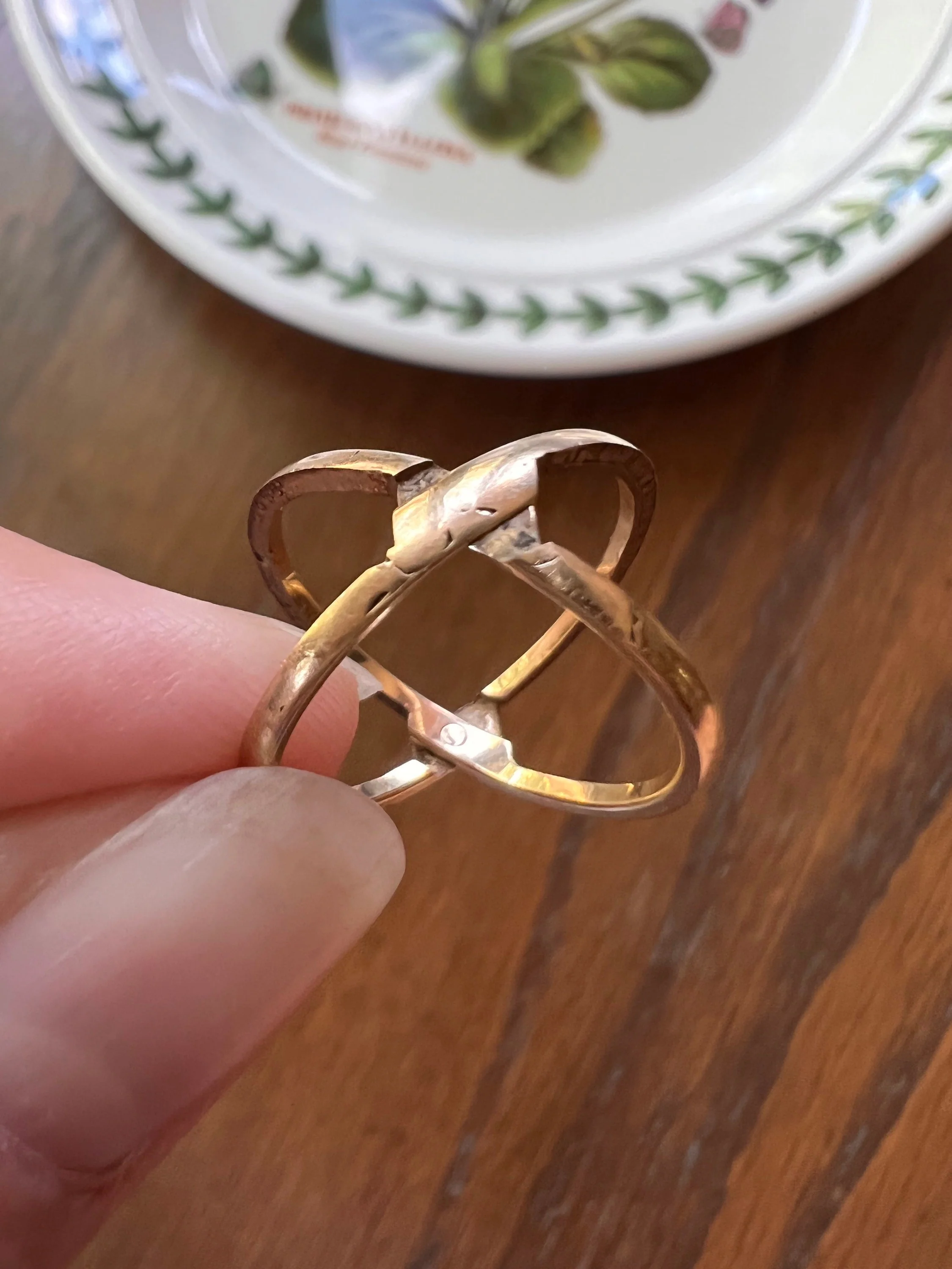 RARE French Nobility HINGED Ring Engraved / Dated 1854 Antique GIMMEL Wedding Band 18k Gold - Image 2