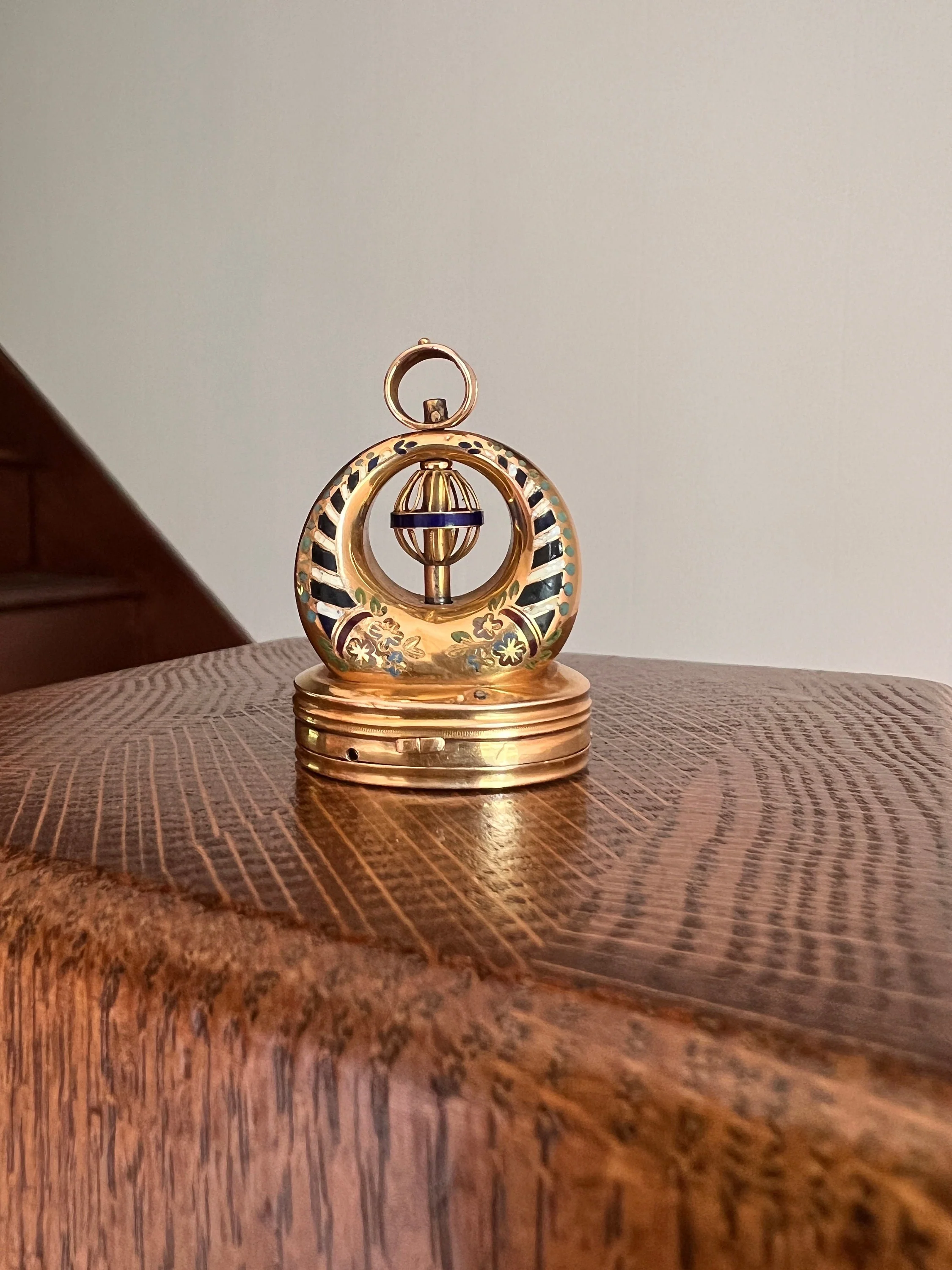 RARE Georgian MUSIC Box Antique MECHANICAL Seal Pendant 18k Gold Enamel