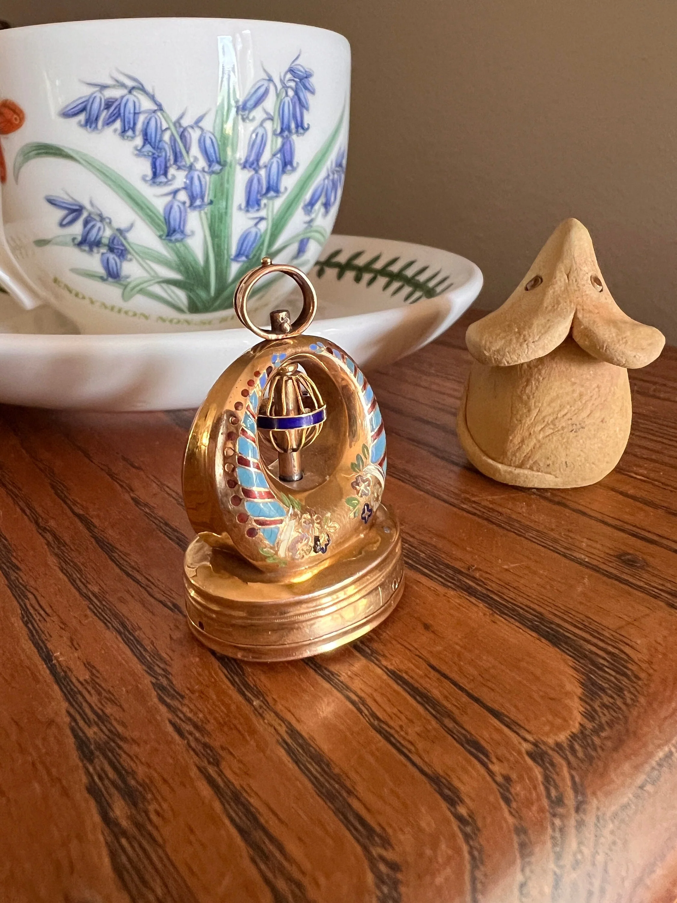RARE Georgian MUSIC Box Antique MECHANICAL Seal Pendant 18k Gold Enamel - Image 3