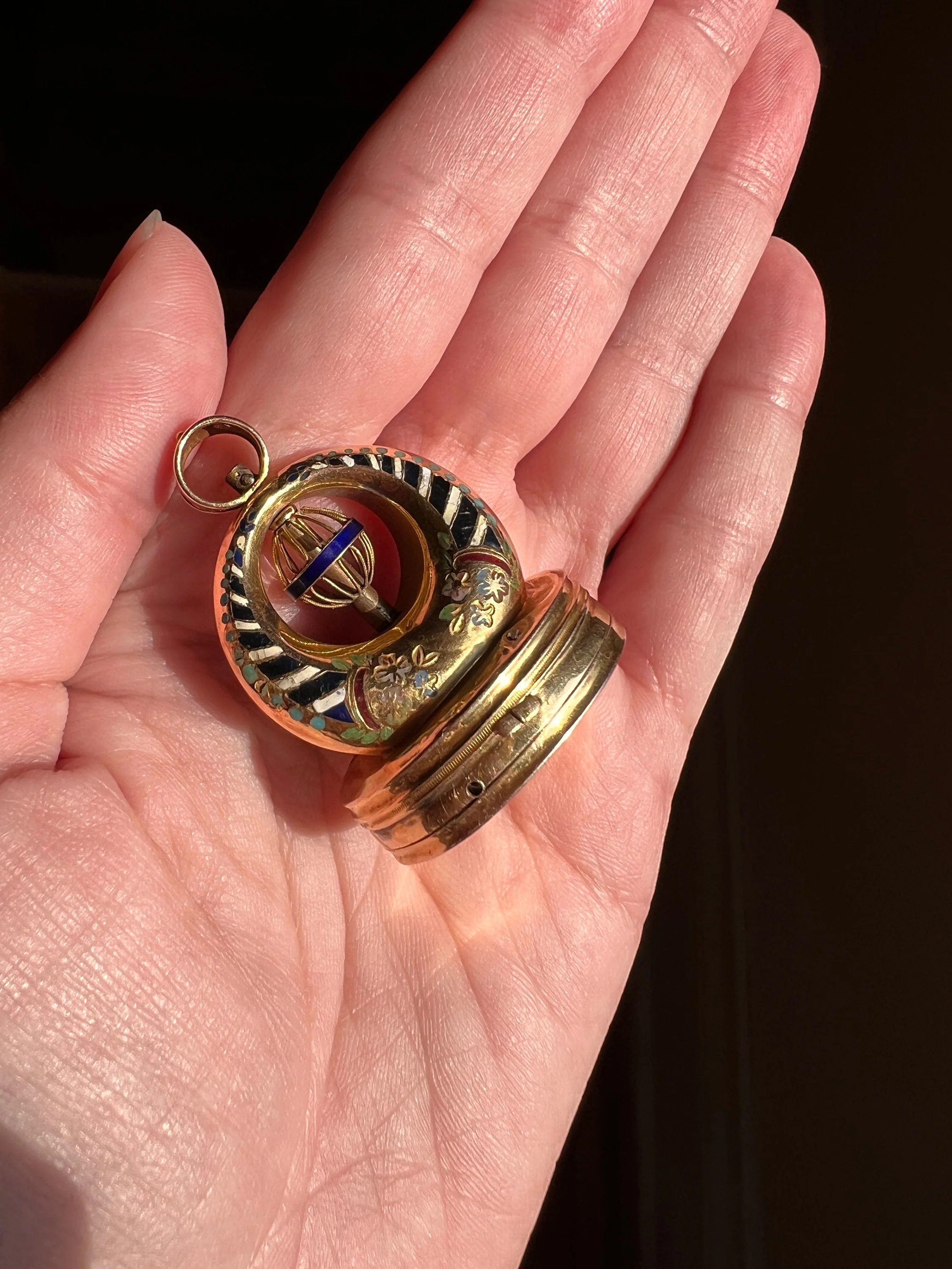 RARE Georgian MUSIC Box Antique MECHANICAL Seal Pendant 18k Gold Enamel - Image 4