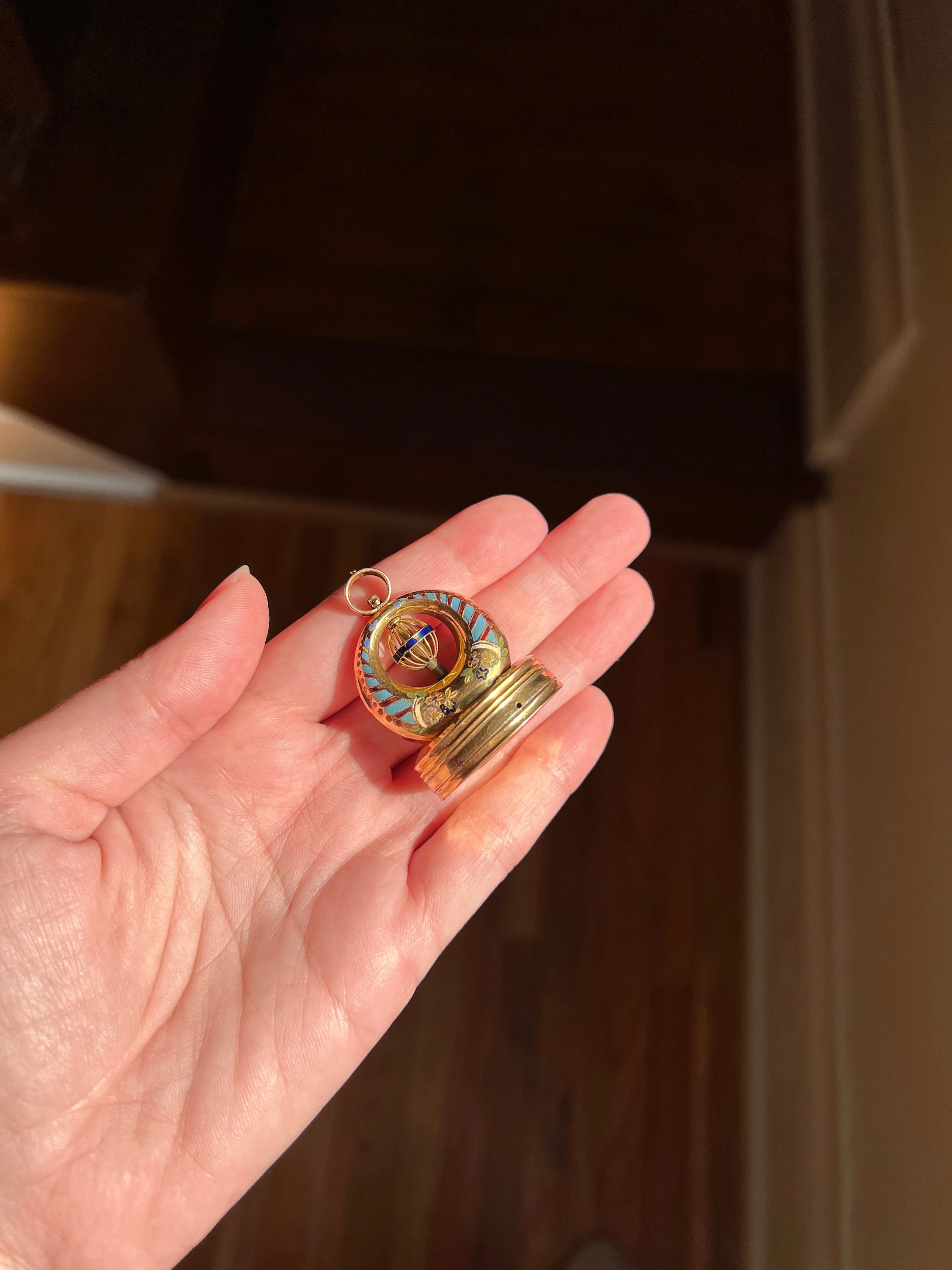 RARE Georgian MUSIC Box Antique MECHANICAL Seal Pendant 18k Gold Enamel - Image 5