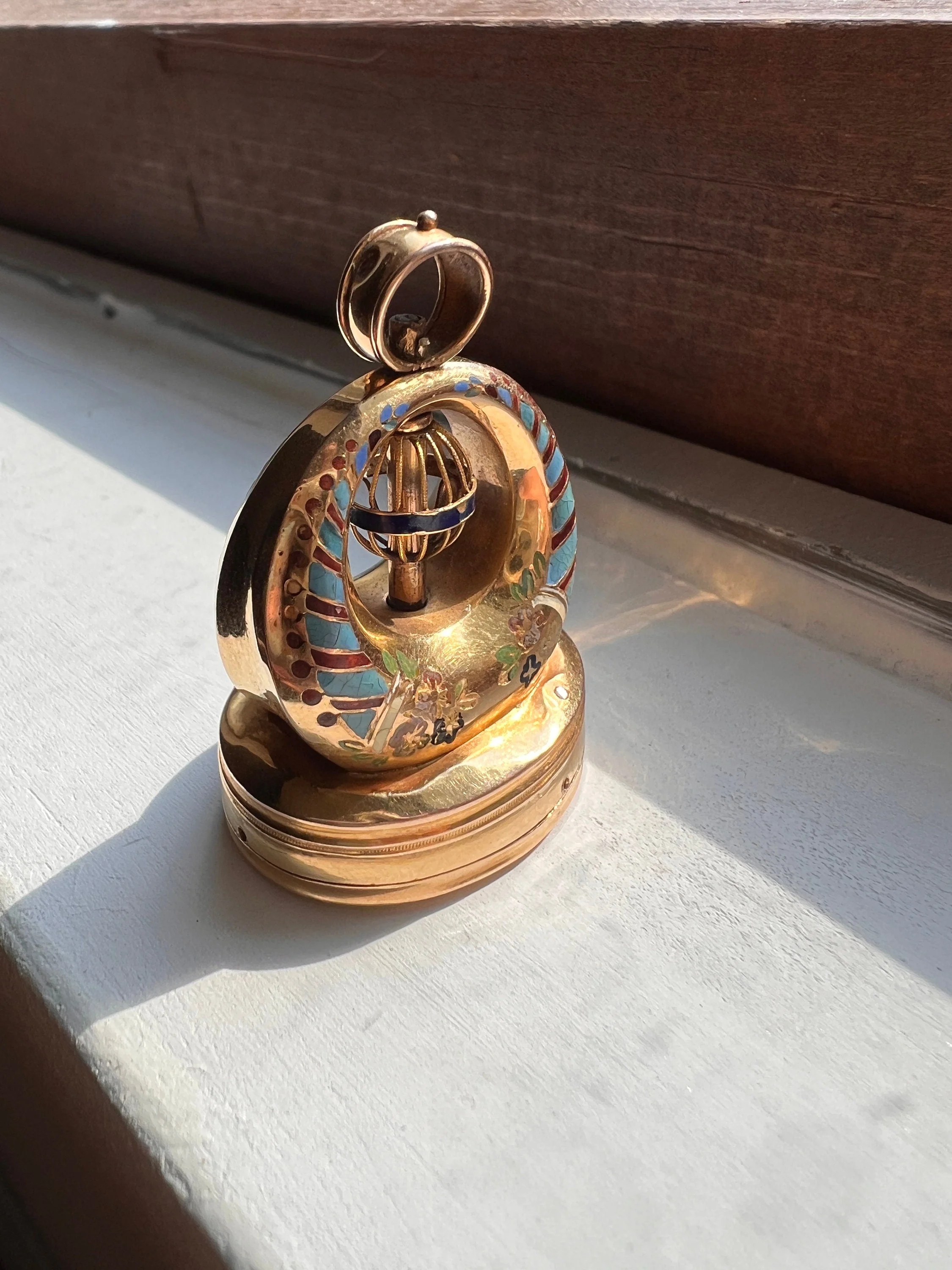 RARE Georgian MUSIC Box Antique MECHANICAL Seal Pendant 18k Gold Enamel - Image 6