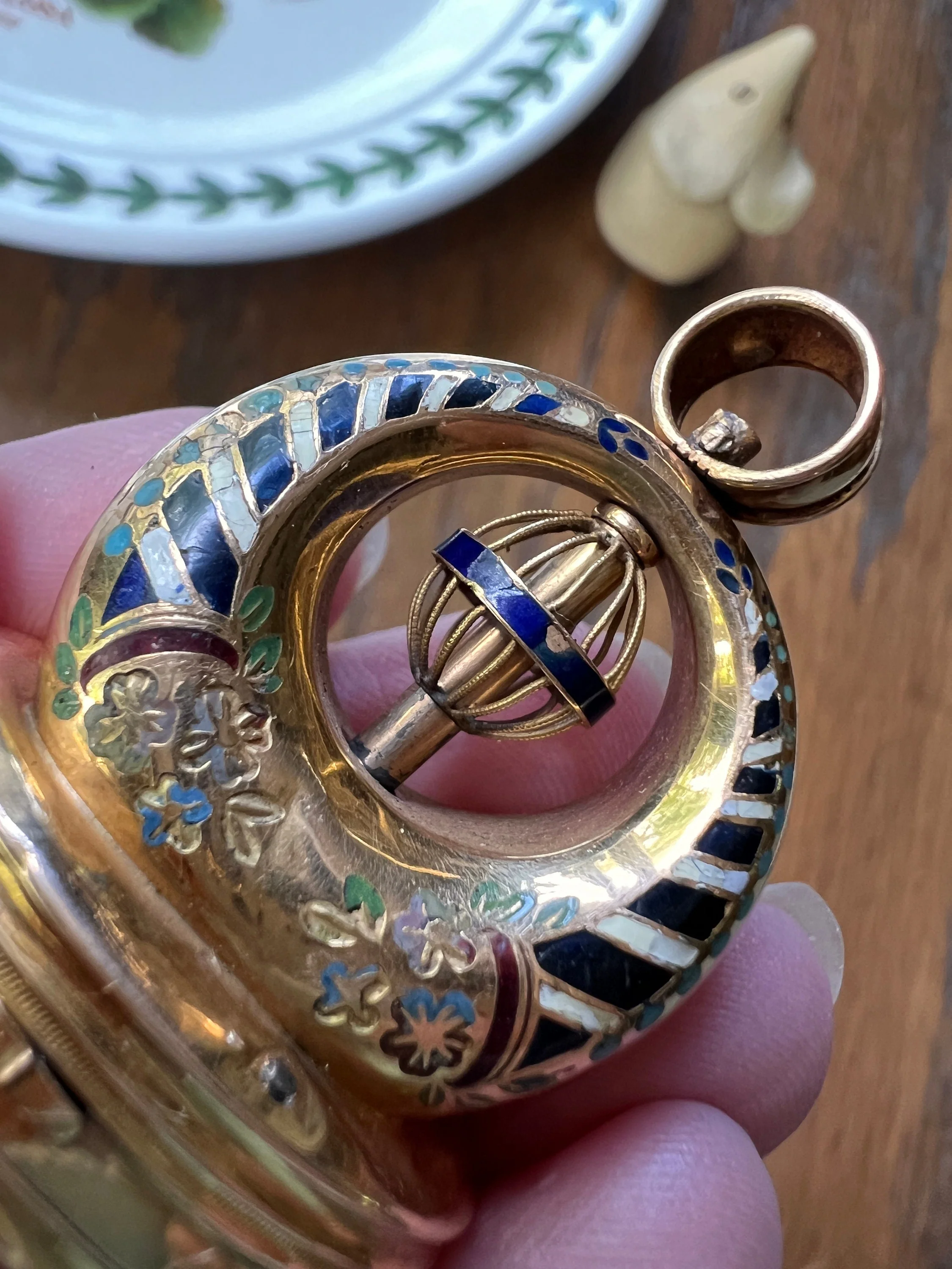 RARE Georgian MUSIC Box Antique MECHANICAL Seal Pendant 18k Gold Enamel - Image 9