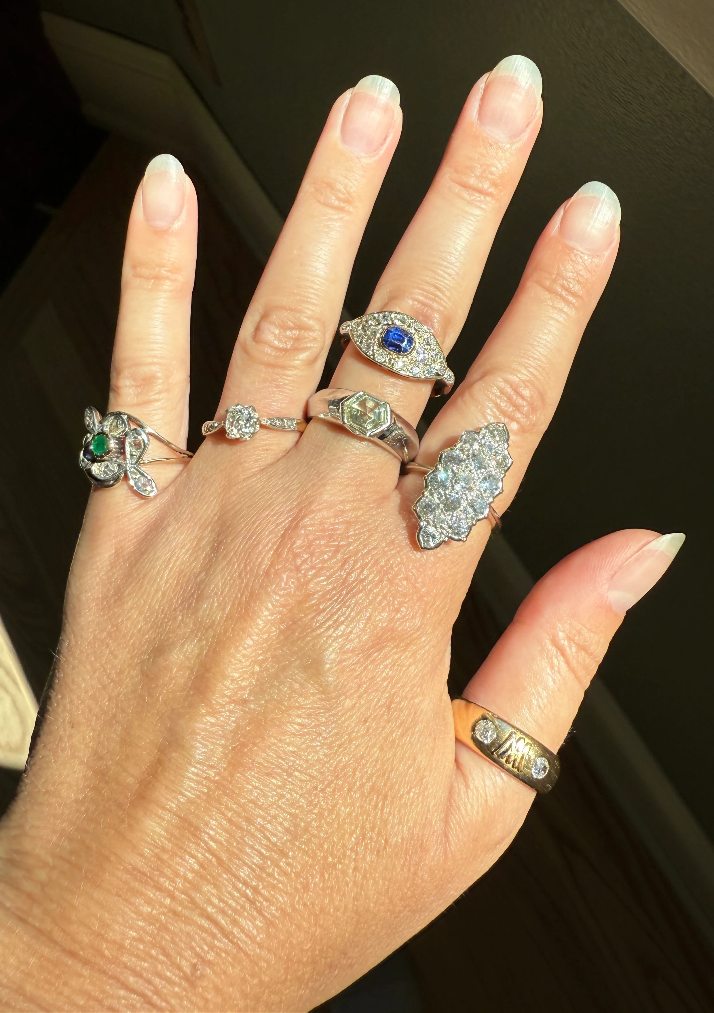 Rare HEXAGON Natural Diamond Pale Yellow French Vintage 18k White Gold Gypsy Ring 9.1g Chunky Sturdy Stacker Unisex Step Cut Beveled Band - Image 24
