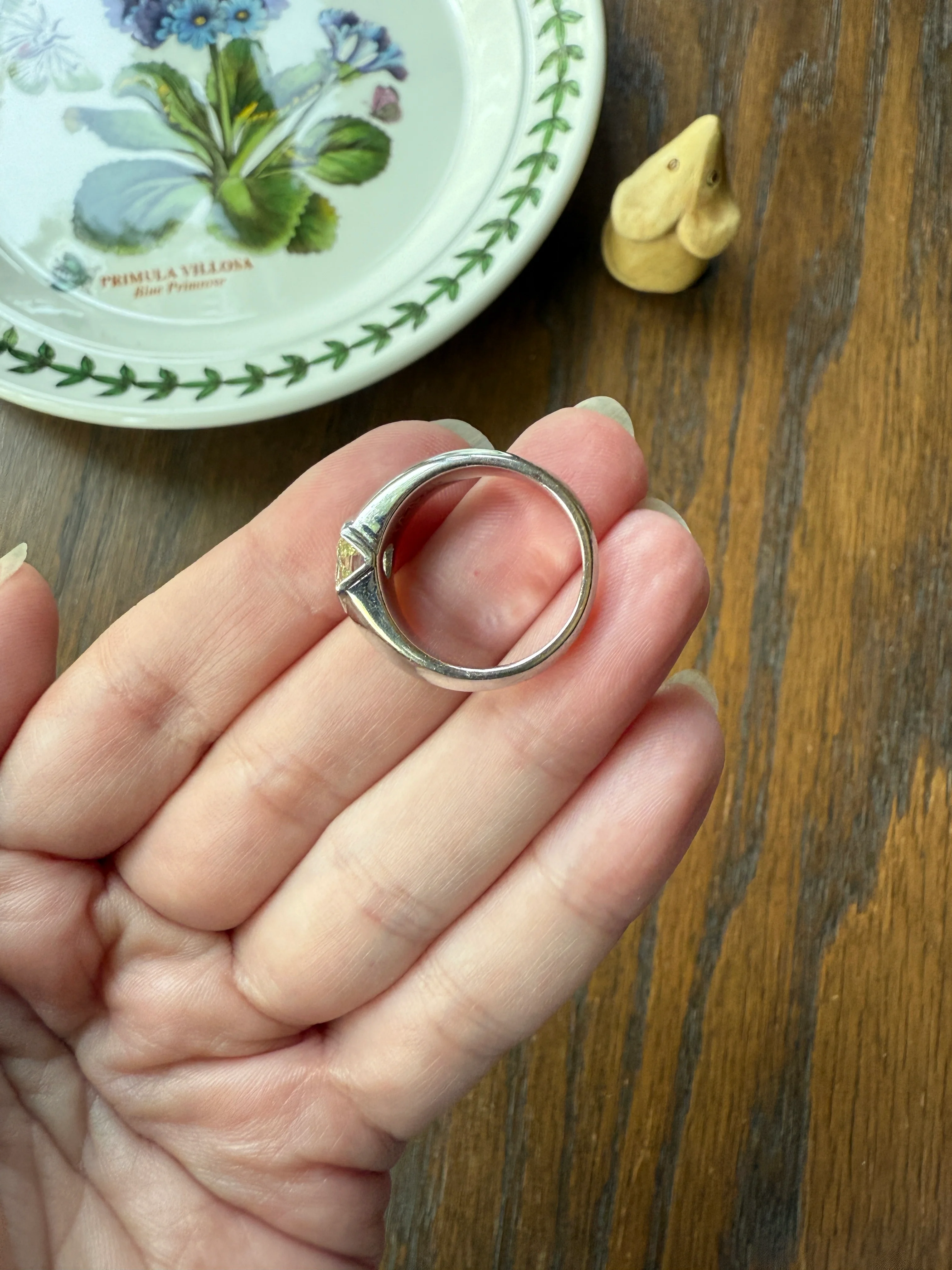Rare HEXAGON Natural Diamond Pale Yellow French Vintage 18k White Gold Gypsy Ring 9.1g Chunky Sturdy Stacker Unisex Step Cut Beveled Band - Image 27