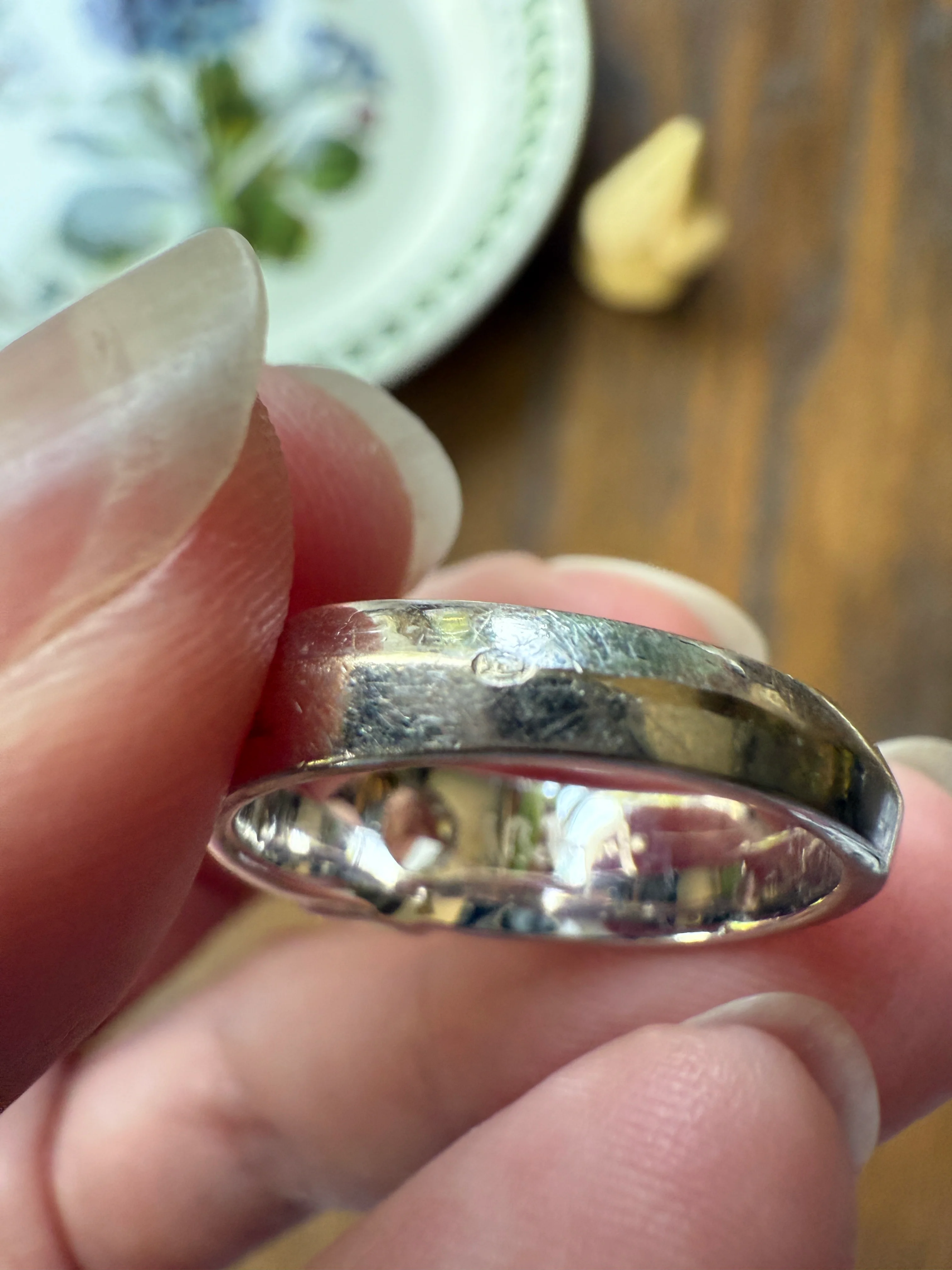 Rare HEXAGON Natural Diamond Pale Yellow French Vintage 18k White Gold Gypsy Ring 9.1g Chunky Sturdy Stacker Unisex Step Cut Beveled Band - Image 28