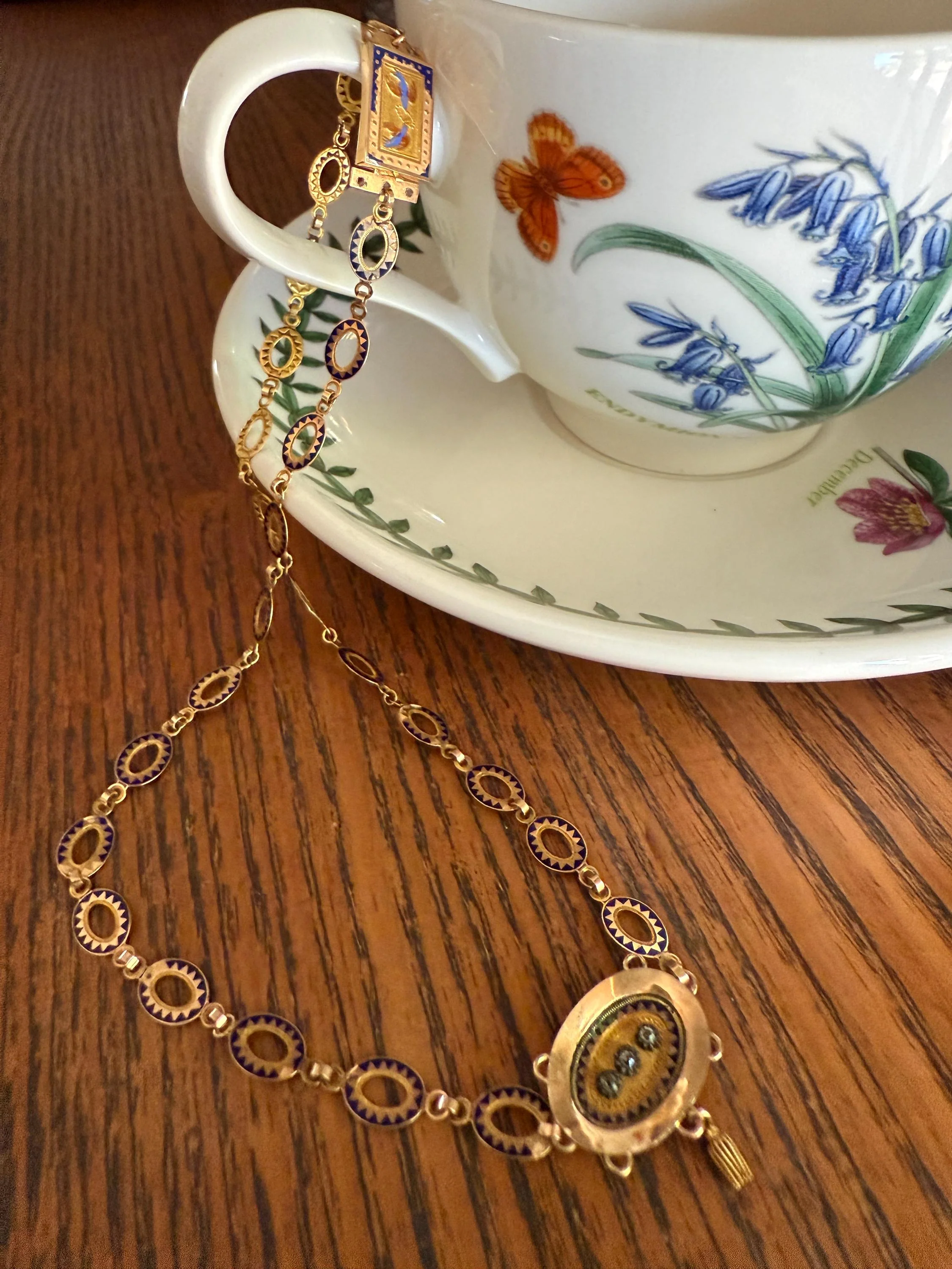Rare Love Birds Swallow Clasp French Georgian Era 18k Gold Napoleon Bonaparte c1819 Necklace Chain Sunburst Choker Blue Enamel Old Cut Paste - Image 2