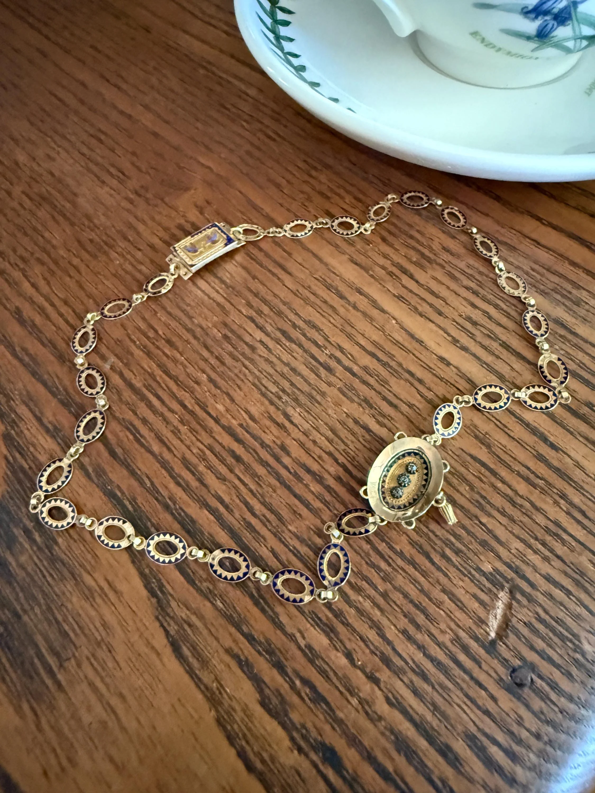 Rare Love Birds Swallow Clasp French Georgian Era 18k Gold Napoleon Bonaparte c1819 Necklace Chain Sunburst Choker Blue Enamel Old Cut Paste - Image 5