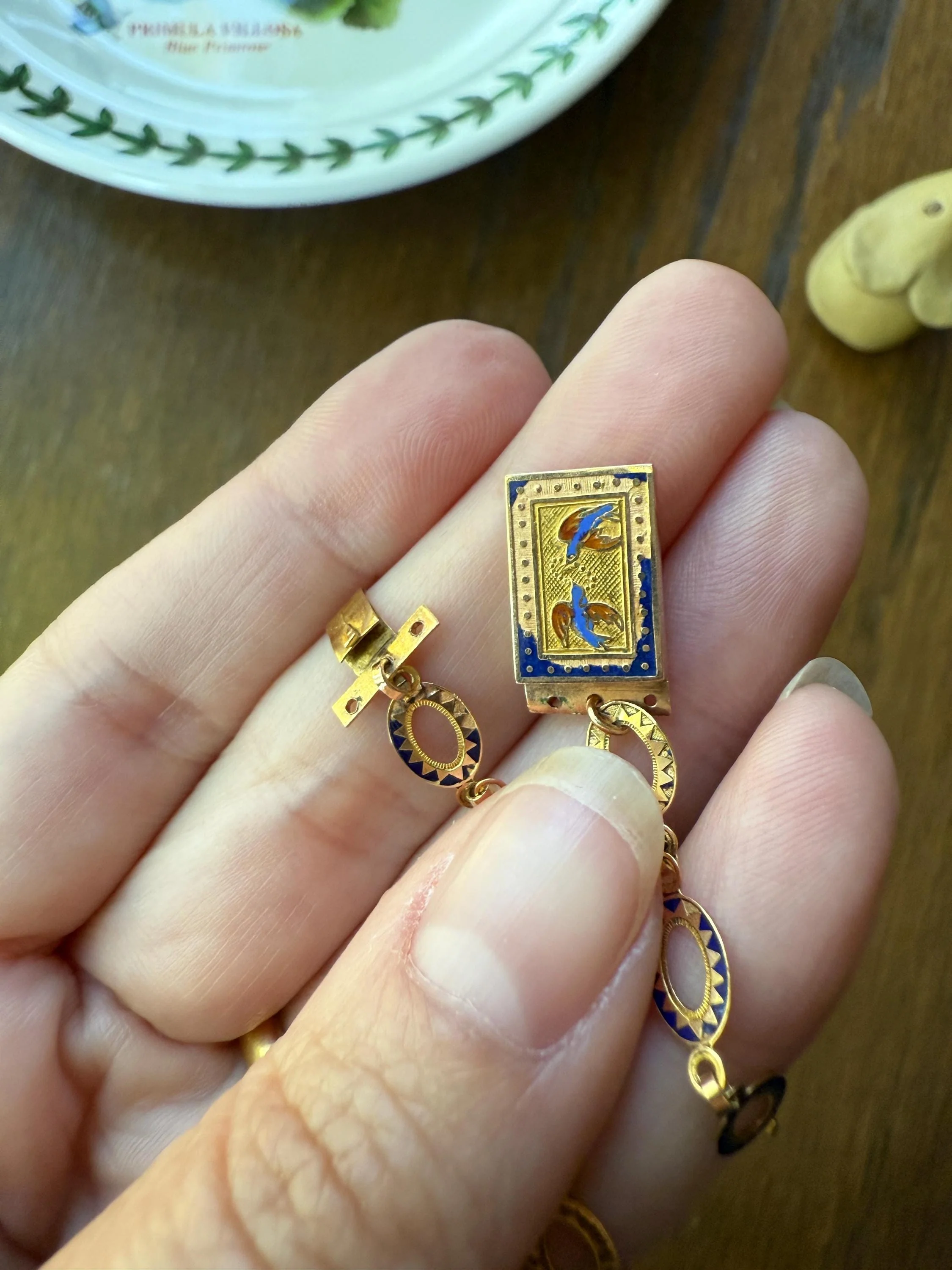 Rare Love Birds Swallow Clasp French Georgian Era 18k Gold Napoleon Bonaparte c1819 Necklace Chain Sunburst Choker Blue Enamel Old Cut Paste - Image 8