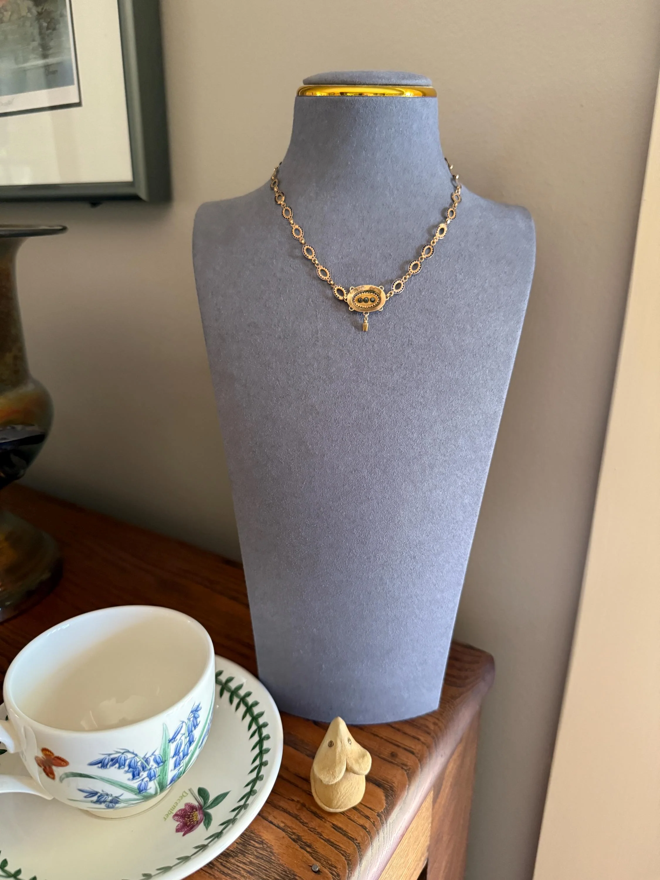 Rare Love Birds Swallow Clasp French Georgian Era 18k Gold Napoleon Bonaparte c1819 Necklace Chain Sunburst Choker Blue Enamel Old Cut Paste - Image 9