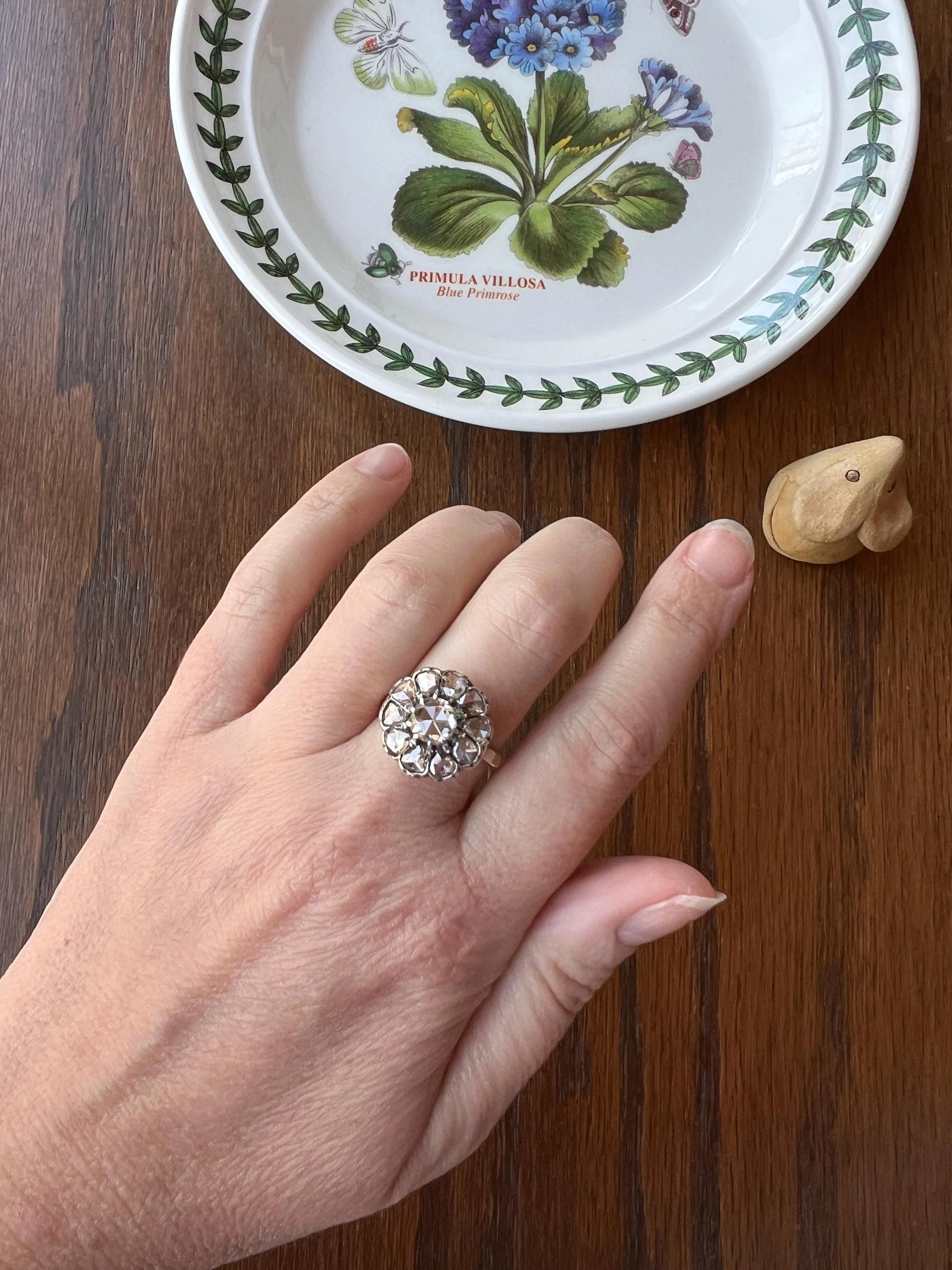 Rare Open Back Antique 1.7 CARAT Rose Cut DIAMOND Clear Disco Daisy Cluster Ring French 18k Gold - Image 7