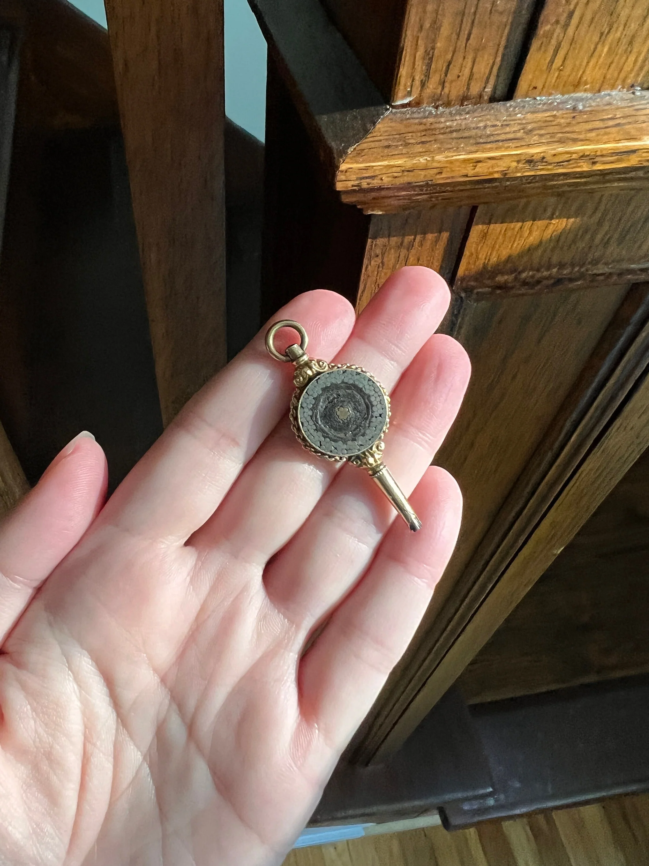 Rare VICTORIAN Transatlantic Cable SOUVENIR PENDANT 14k Gold 1800s Geometric Watch Key Historical Significance - Image 5