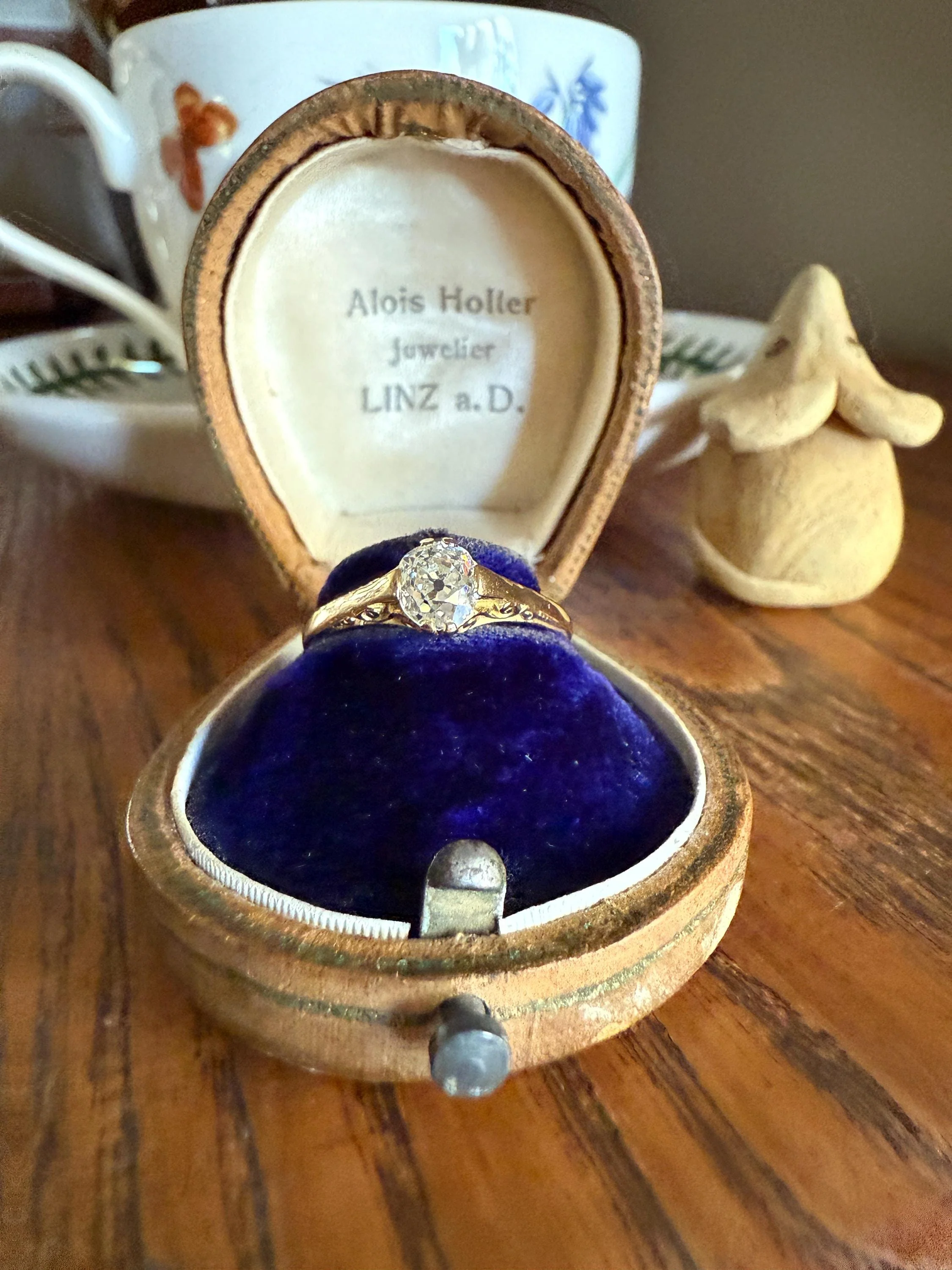 Scrolled Eye Clean Antique .7 Carat Old Mine Cut DIAMOND Solitaire Ornate Victorian Engagement Ring 18k Gold Romantic Gift