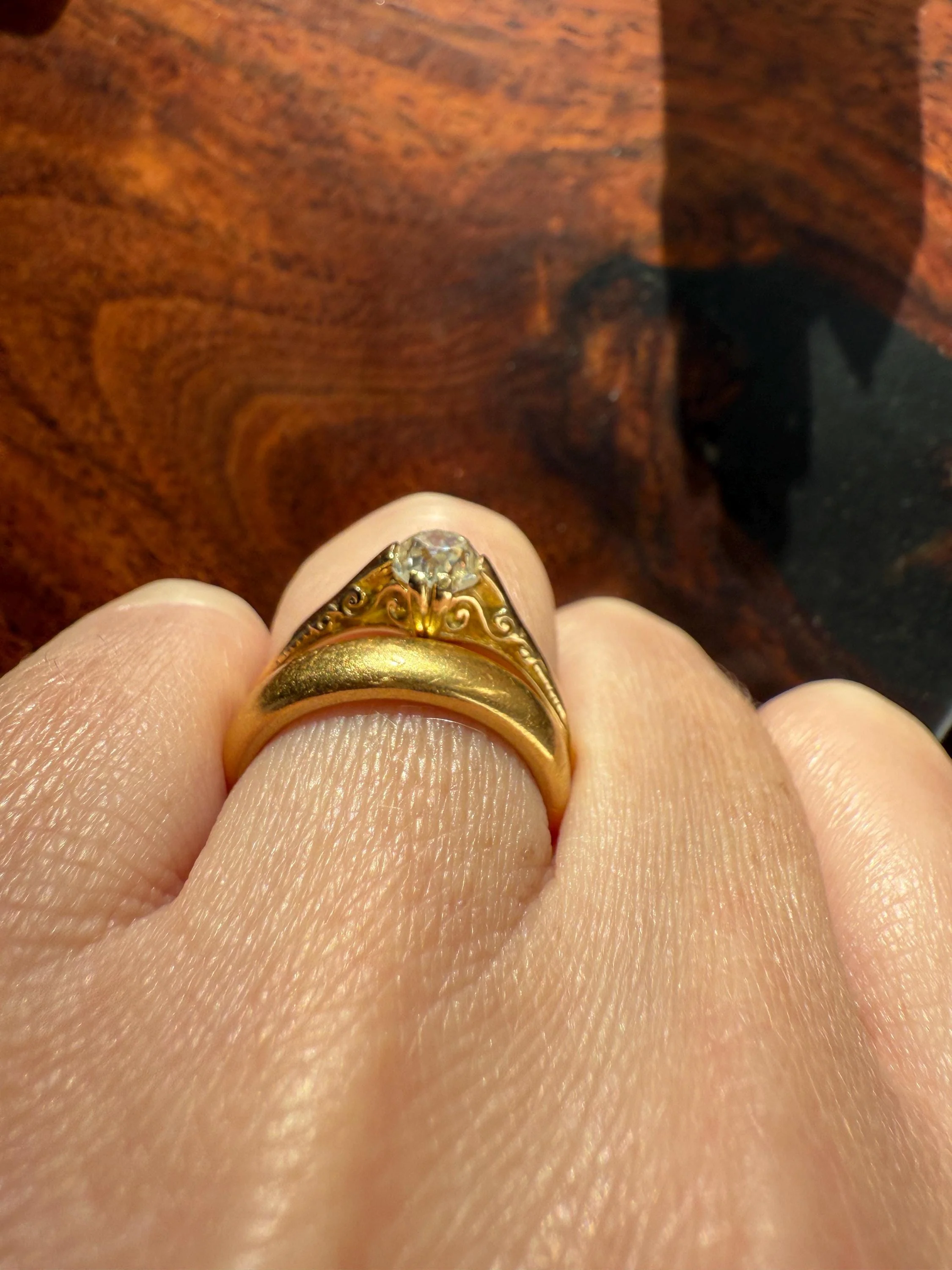 Scrolled Eye Clean Antique .7 Carat Old Mine Cut DIAMOND Solitaire Ornate Victorian Engagement Ring 18k Gold Romantic Gift - Image 12