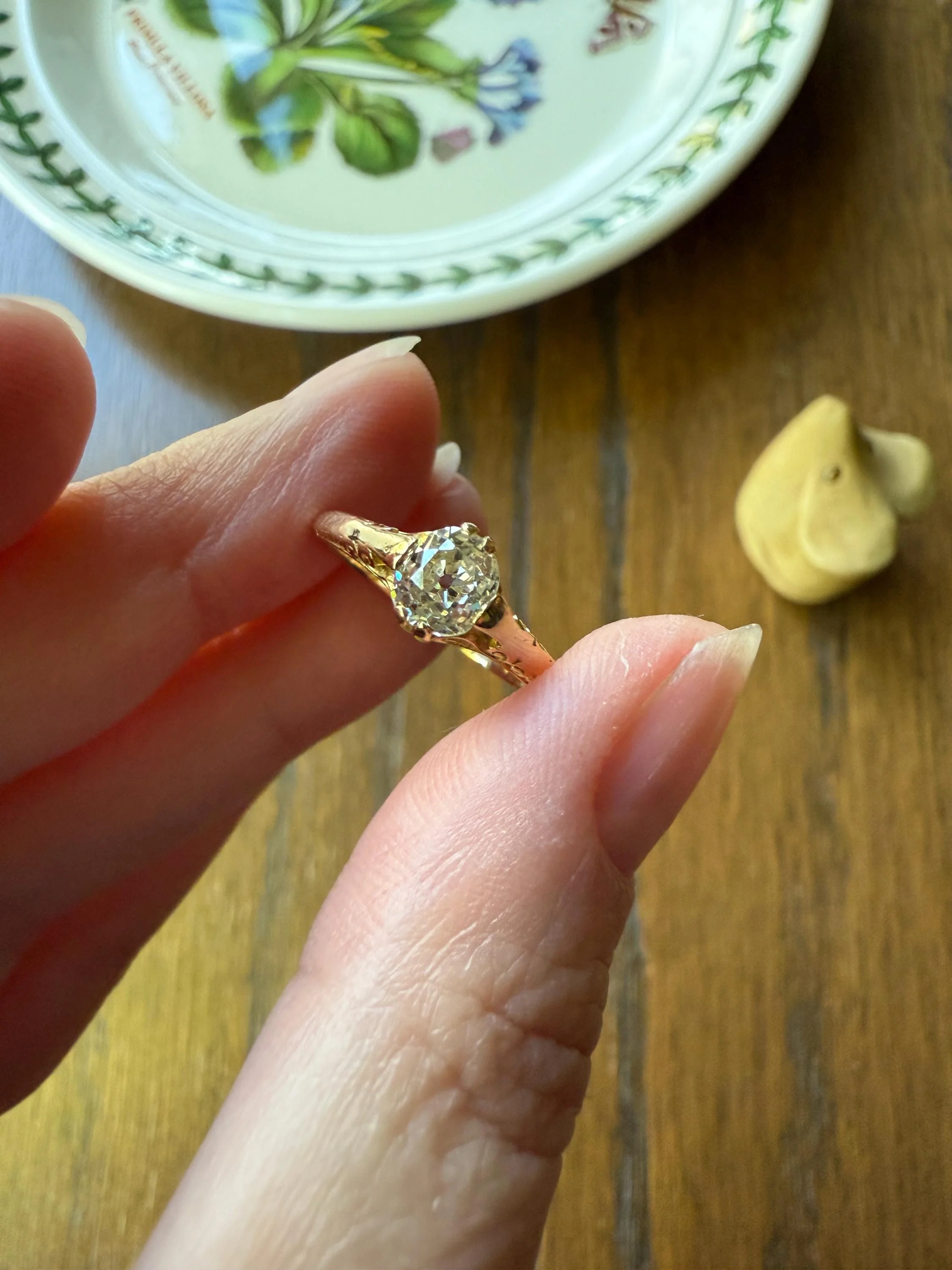 Scrolled Eye Clean Antique .7 Carat Old Mine Cut DIAMOND Solitaire Ornate Victorian Engagement Ring 18k Gold Romantic Gift - Image 13