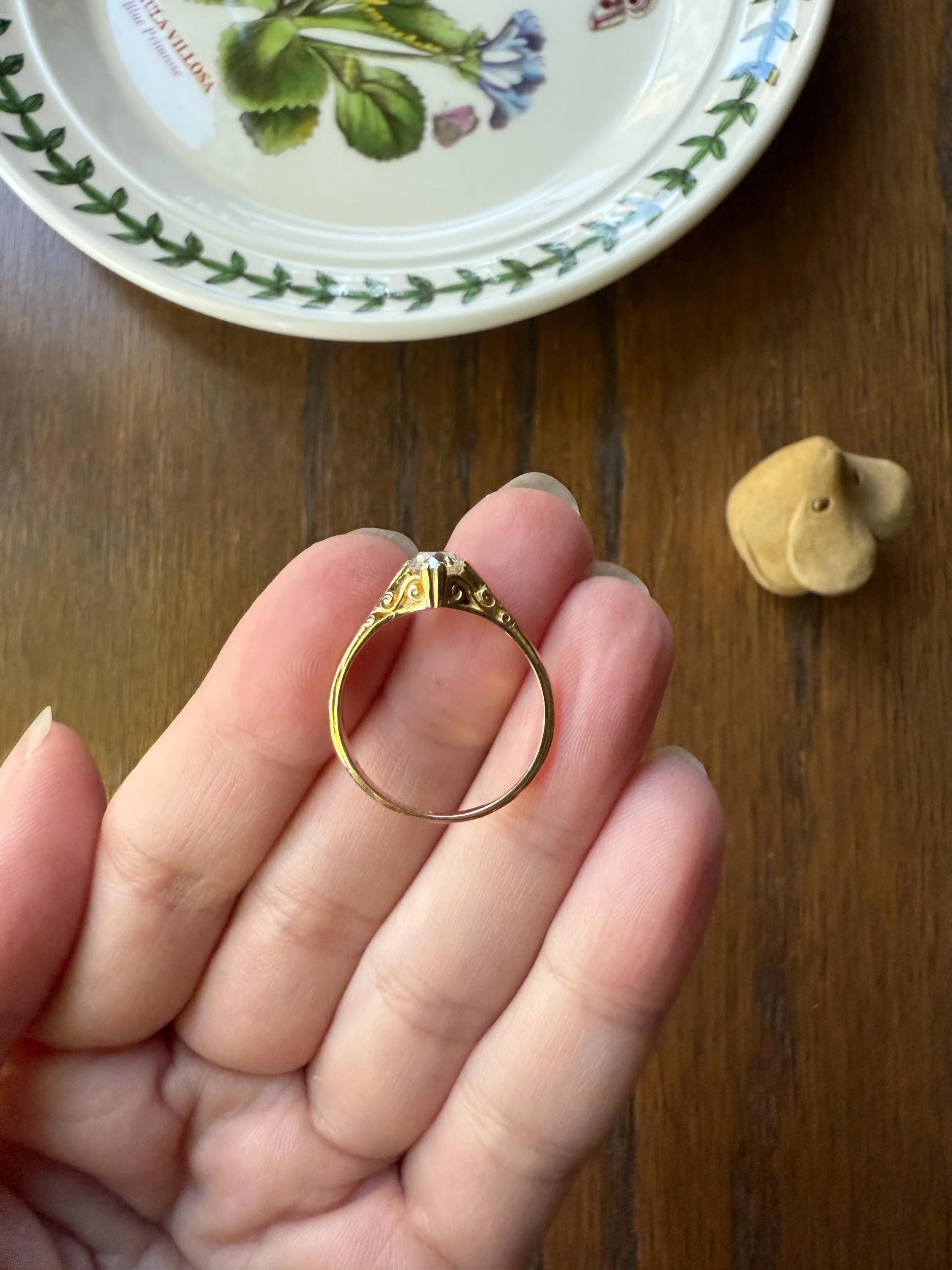 Scrolled Eye Clean Antique .7 Carat Old Mine Cut DIAMOND Solitaire Ornate Victorian Engagement Ring 18k Gold Romantic Gift - Image 14