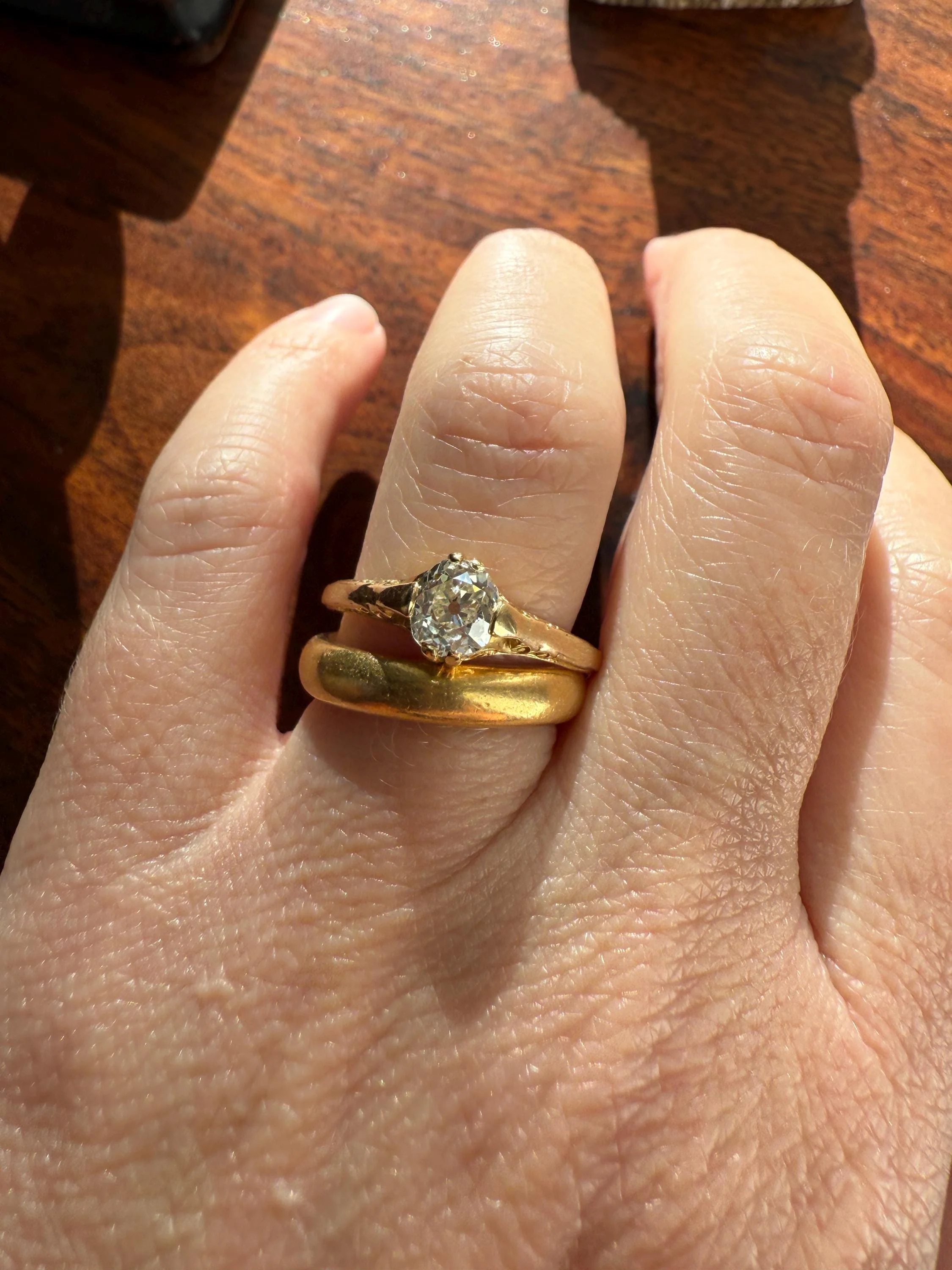 Scrolled Eye Clean Antique .7 Carat Old Mine Cut DIAMOND Solitaire Ornate Victorian Engagement Ring 18k Gold Romantic Gift - Image 3